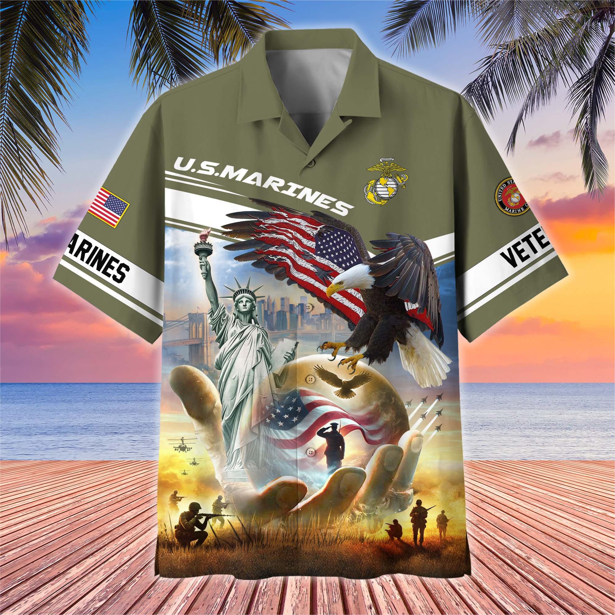 Premium US Veterans Hawaiian Shirt, Gifts For US Veterans, Gifts On Father's Day, Armed Forces Day, Veterans Day.