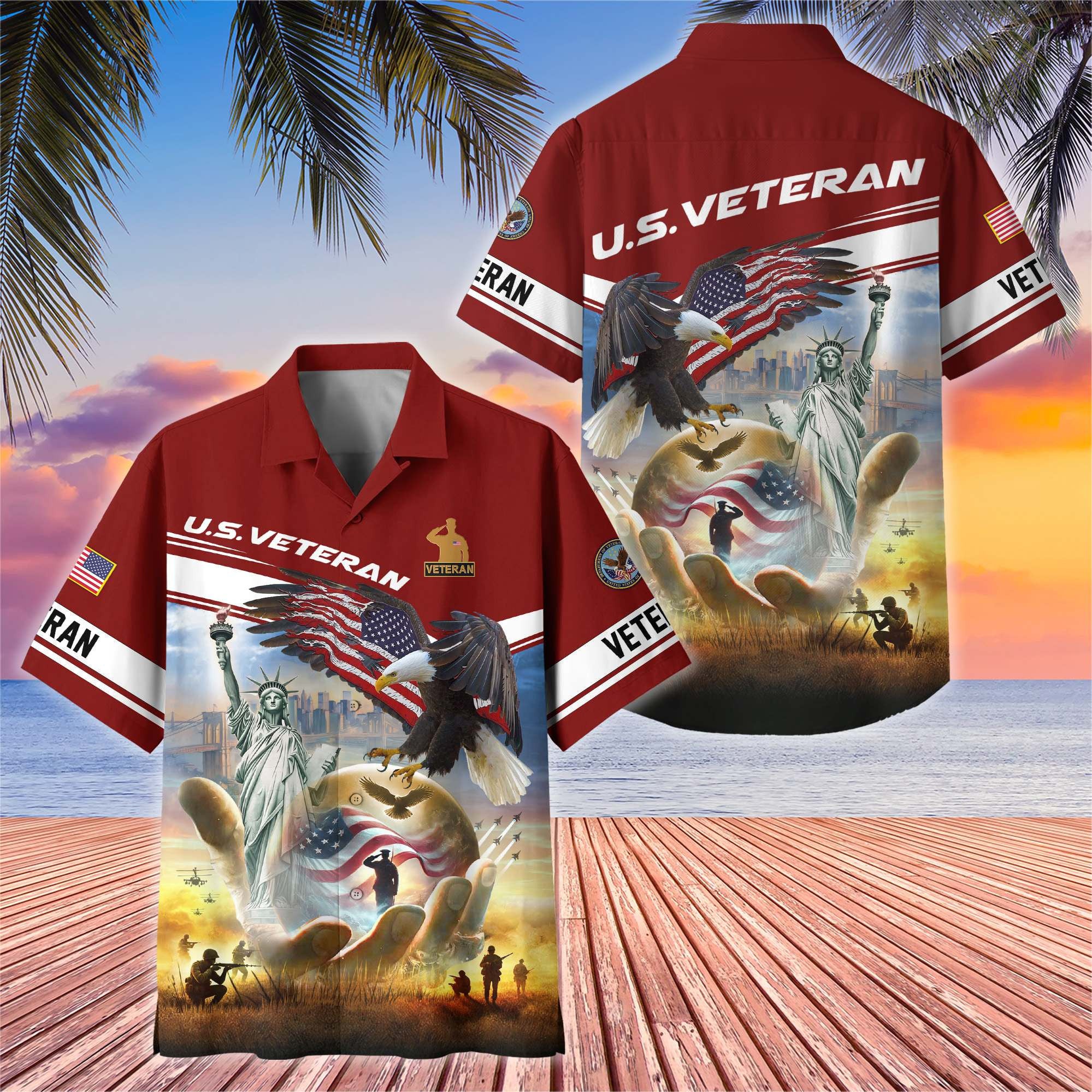 Premium US Veterans Hawaiian Shirt, Gifts For US Veterans, Gifts On Father's Day, Armed Forces Day, Veterans Day.