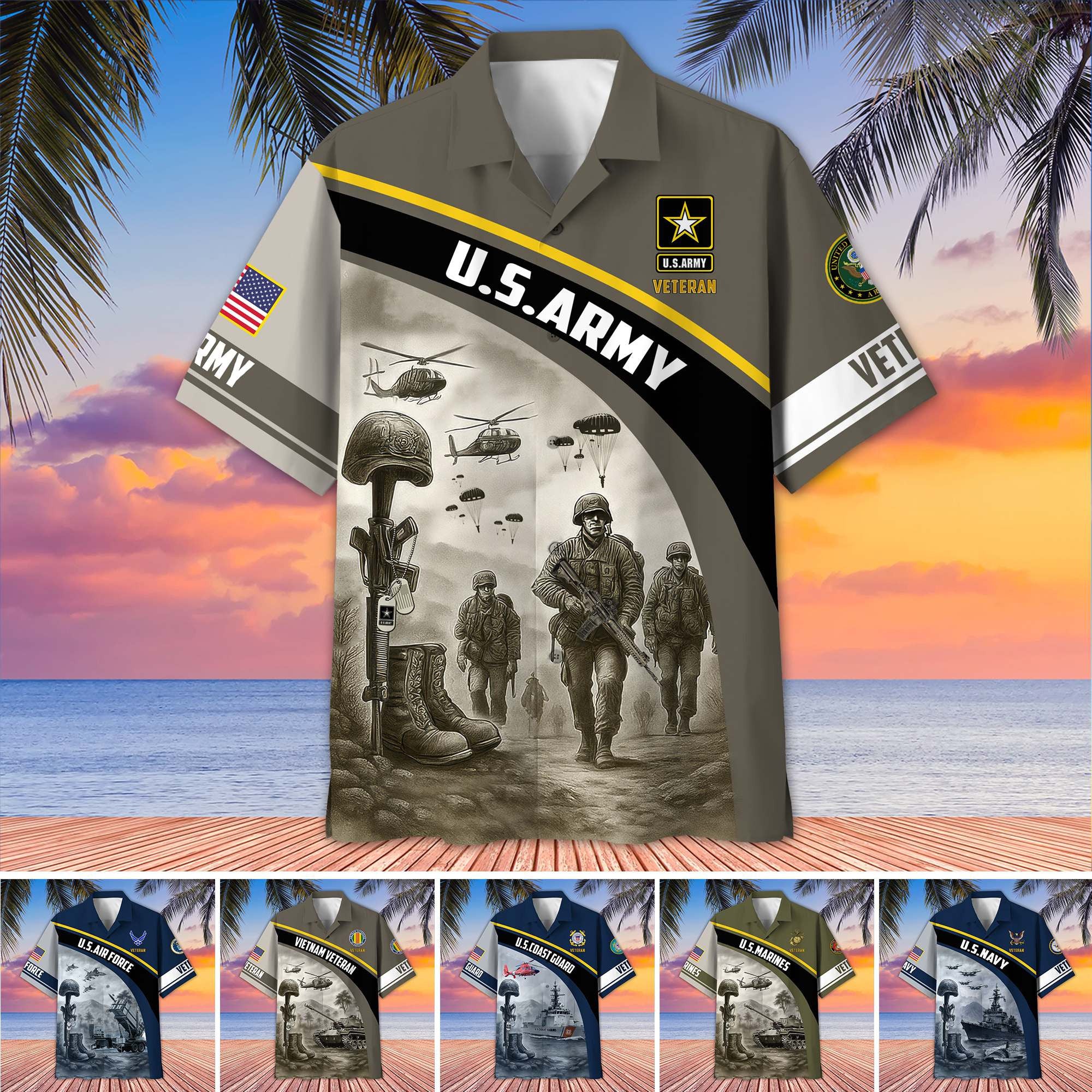 Premium US Veterans Hawaiian Shirt, Gifts For US Veterans, Gifts On Father's Day, Armed Forces Day, Veterans Day.