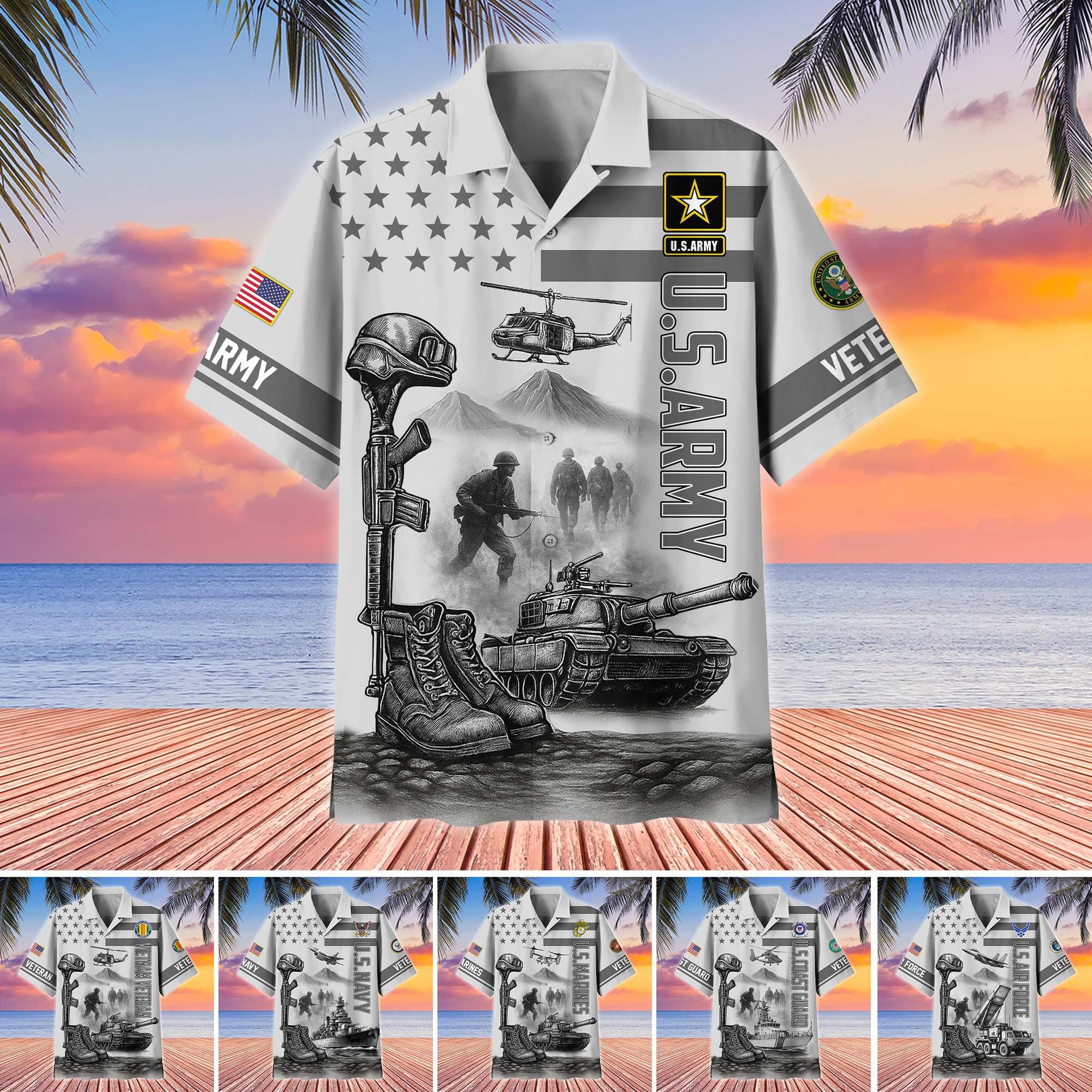 Premium US Veterans Hawaiian Shirt, Gifts For US Veterans, Gifts On Father's Day, Armed Forces Day, Veterans Day.