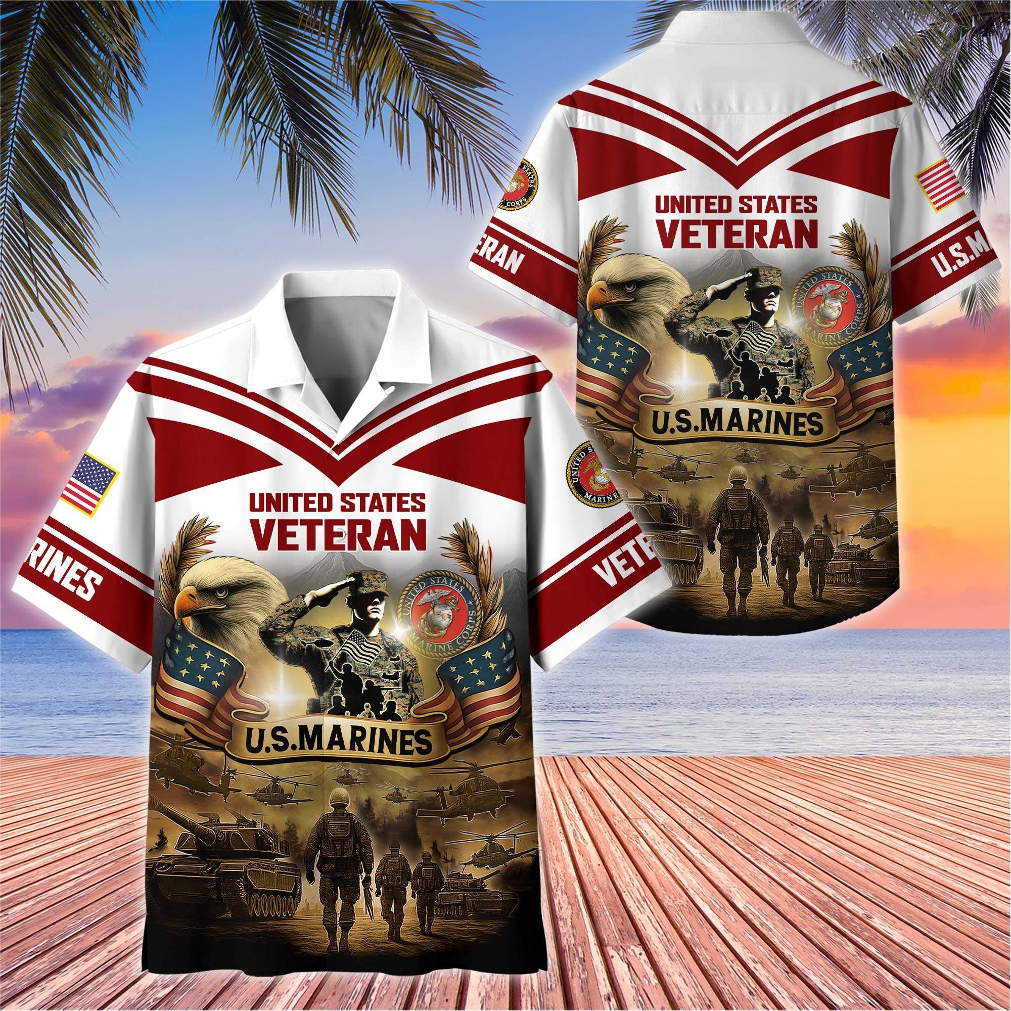 Premium US Veterans Hawaiian Shirt, Gifts For US Veterans, Gifts On Independence Day, Veterans Day.