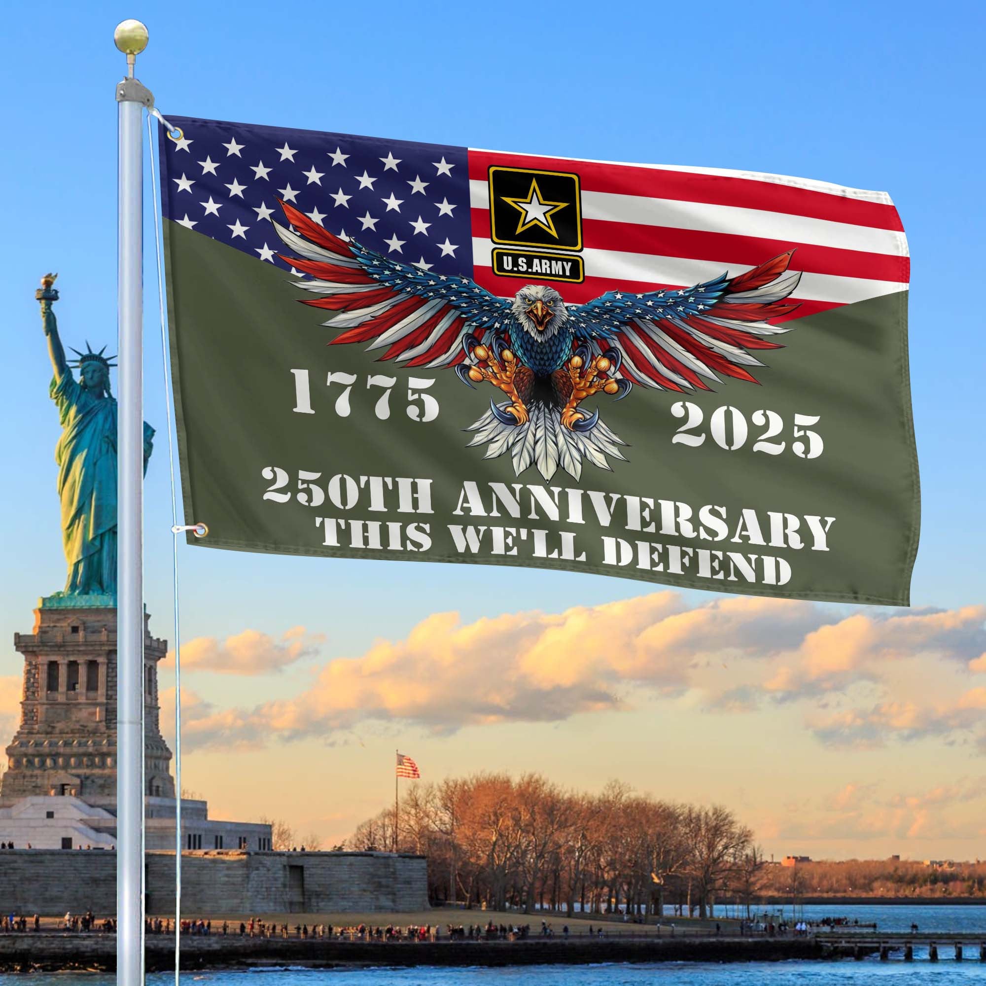 Premium 250th Anniversary Of The Army Grommet Flag, Gifts For Army Veteran, Best Gifts On Father's Day, Veterans Day.