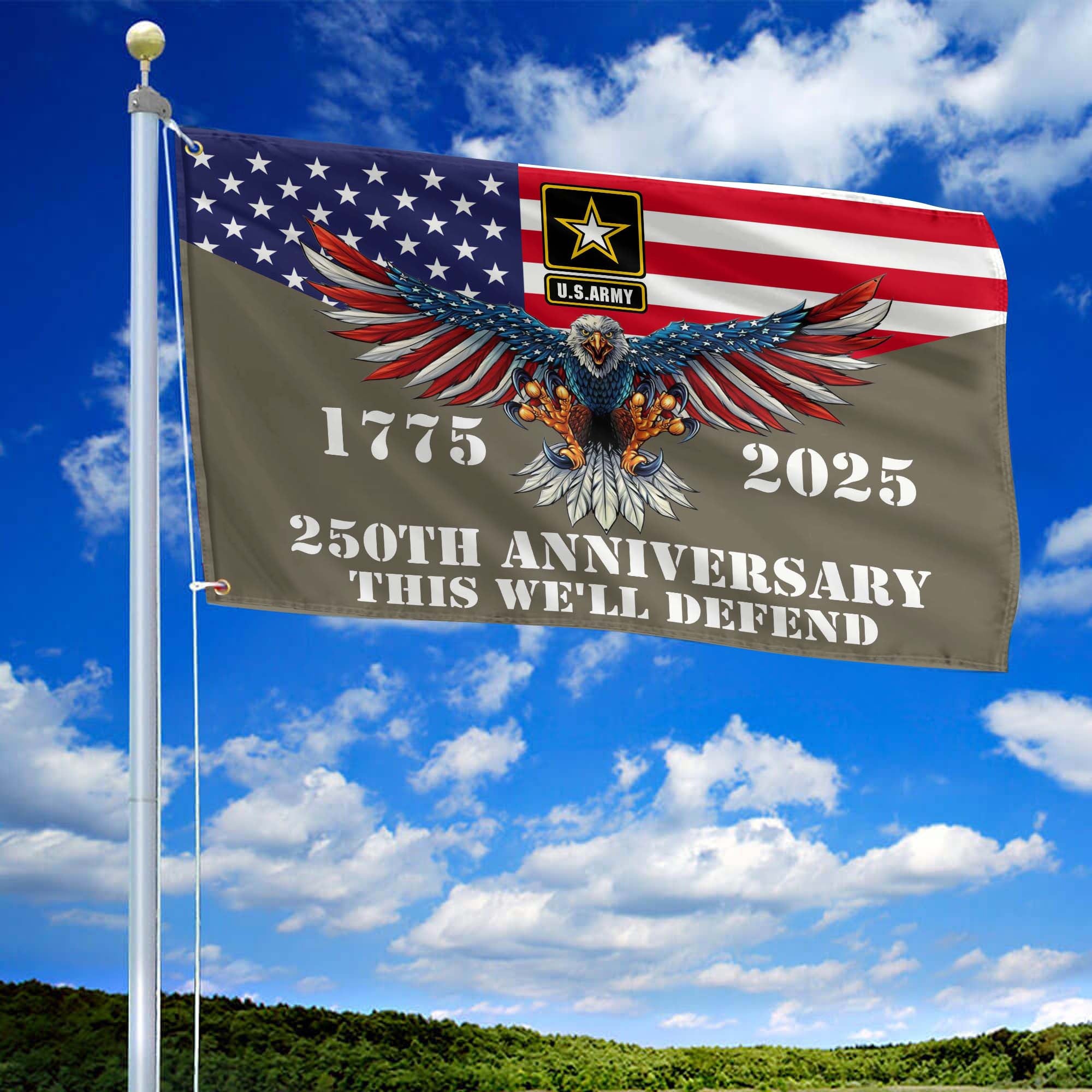 Premium 250th Anniversary Of The Army Grommet Flag, Gifts For Army Veteran, Best Gifts On Father's Day, Veterans Day.
