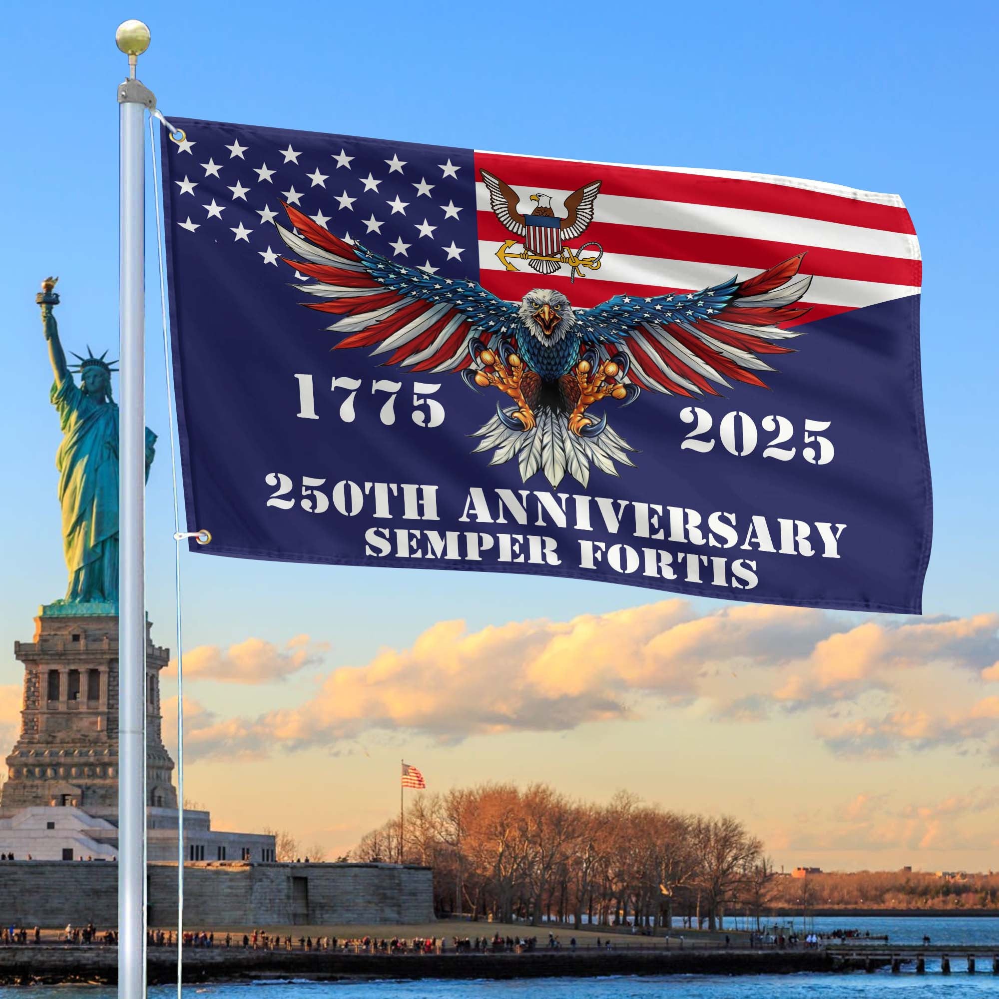 Premium US Navy Grommet Flag, 250th Anniversary Navy Flag, Gifts For Navy Veteran, Best Gifts On Father's Day, Veterans Day.