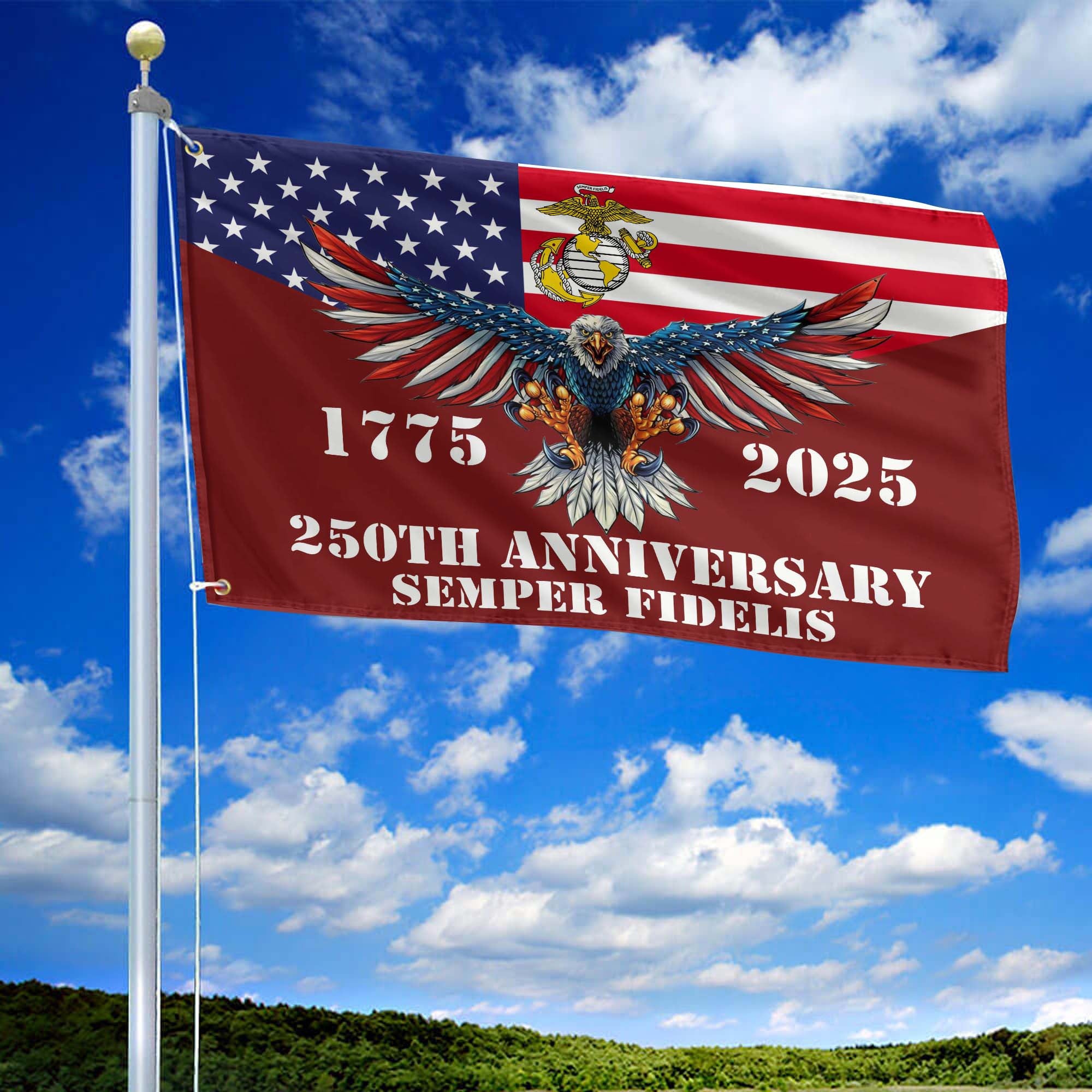 Premium USMC Grommet Flag, 250th Anniversary Marine Corps Flag, Gifts For Marine Veteran, Best Gifts On Father's Day, Veterans Day.