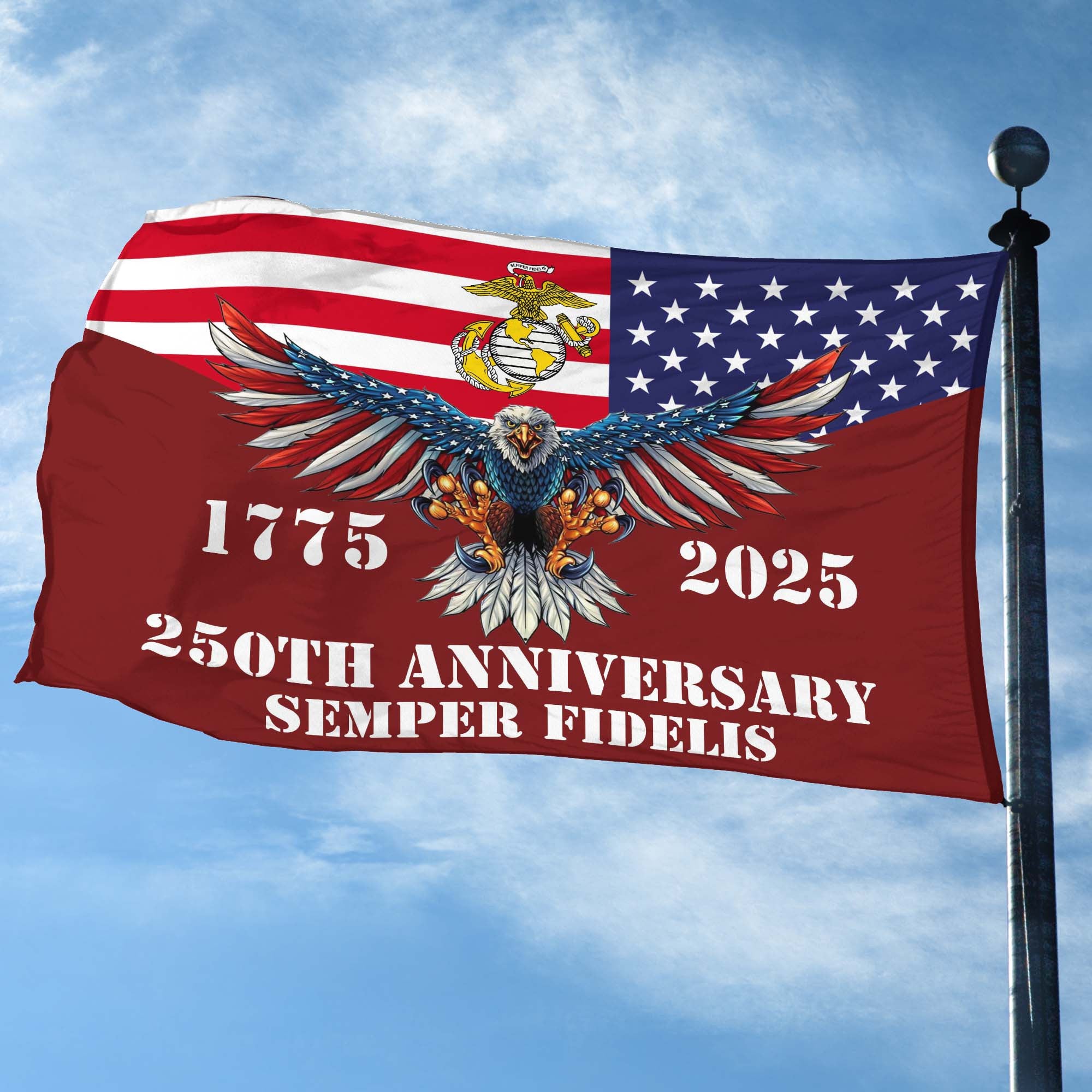 Premium USMC Grommet Flag, 250th Anniversary Marine Corps Flag, Gifts For Marine Veteran, Best Gifts On Father's Day, Veterans Day.