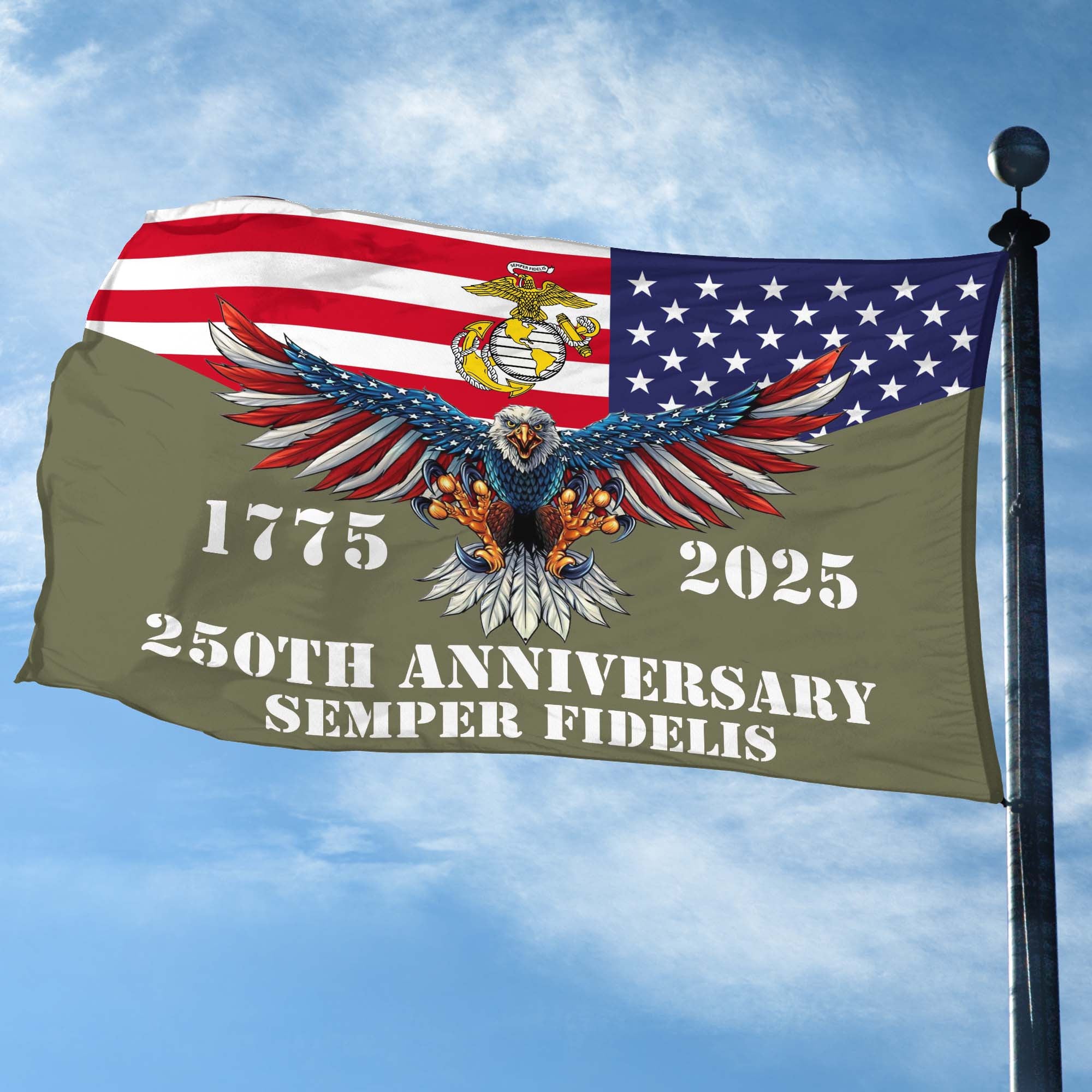 Premium USMC Grommet Flag, 250th Anniversary Marine Corps Flag, Gifts For Marine Veteran, Best Gifts On Father's Day, Veterans Day.