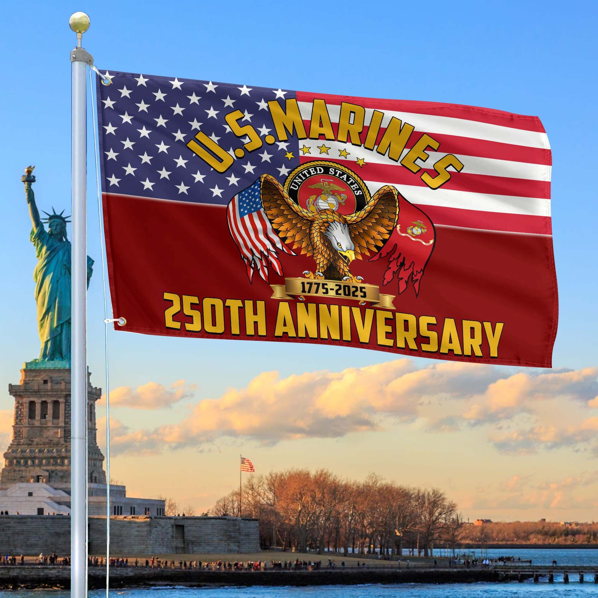 Premium USMC Grommet Flag, 250th Anniversary Marine Corps Flag, Gifts For Marine Veteran, Best Gifts On Father's Day, Veterans Day.