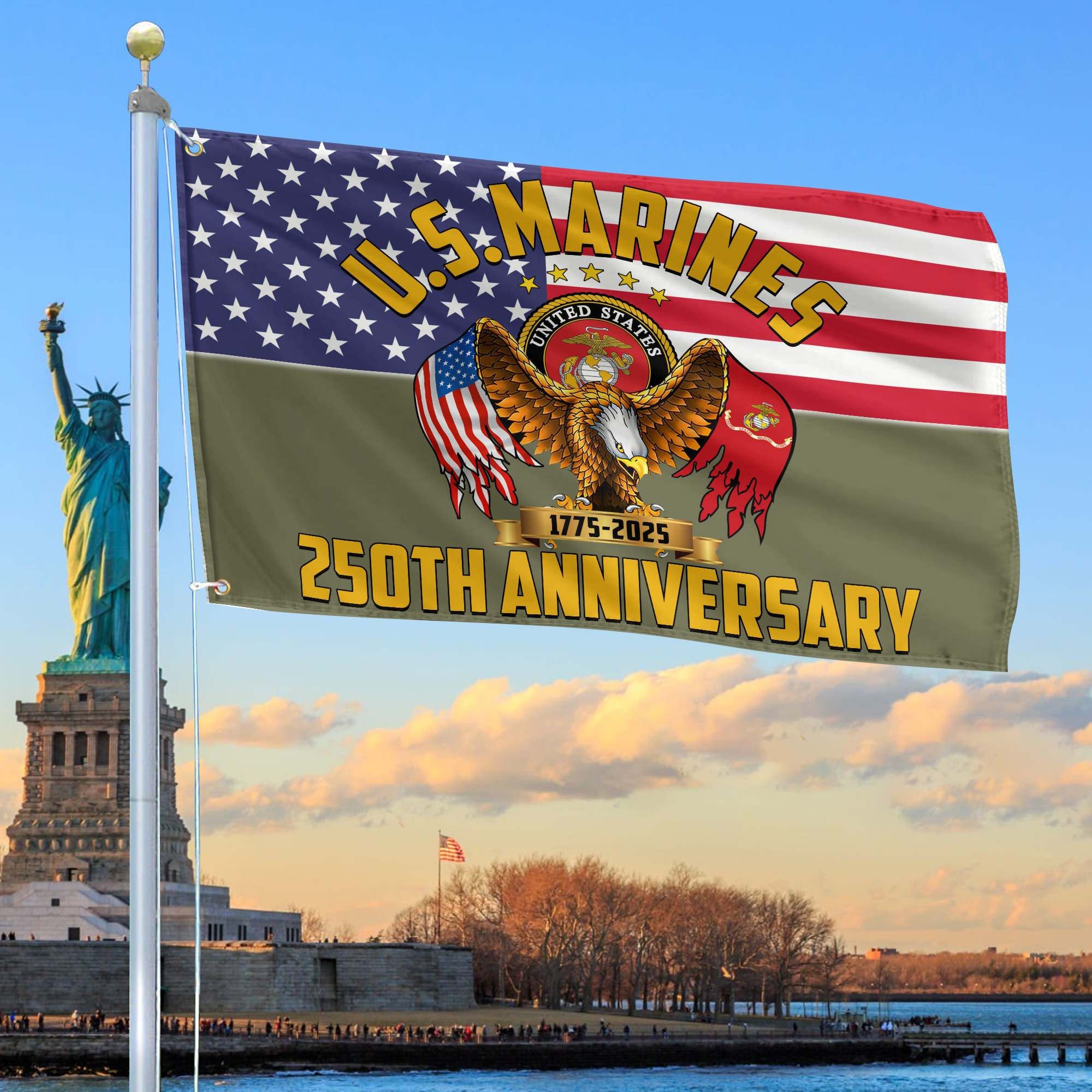 Premium USMC Grommet Flag, 250th Anniversary Marine Corps Flag, Gifts For Marine Veteran, Best Gifts On Father's Day, Veterans Day.