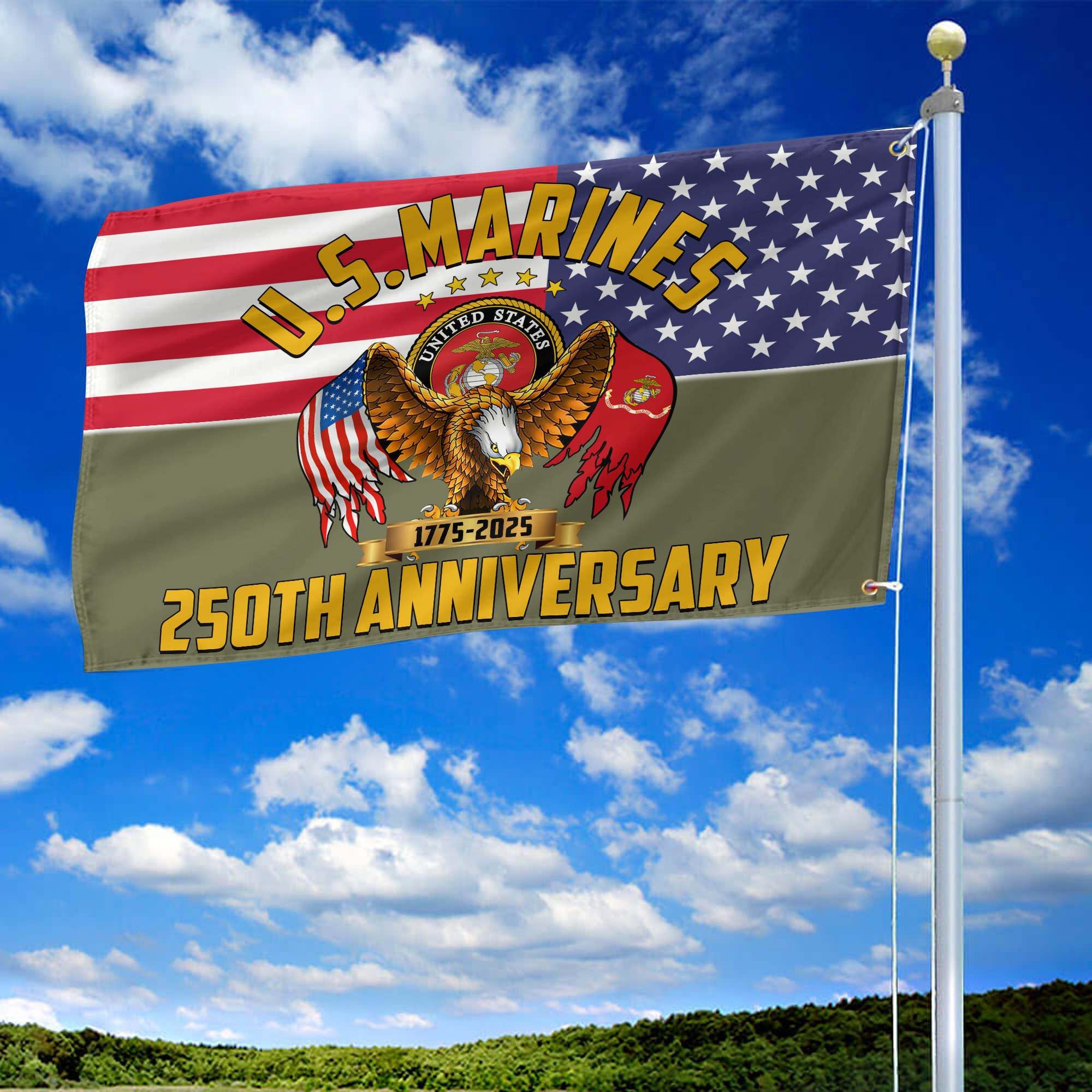 Premium USMC Grommet Flag, 250th Anniversary Marine Corps Flag, Gifts For Marine Veteran, Best Gifts On Father's Day, Veterans Day.