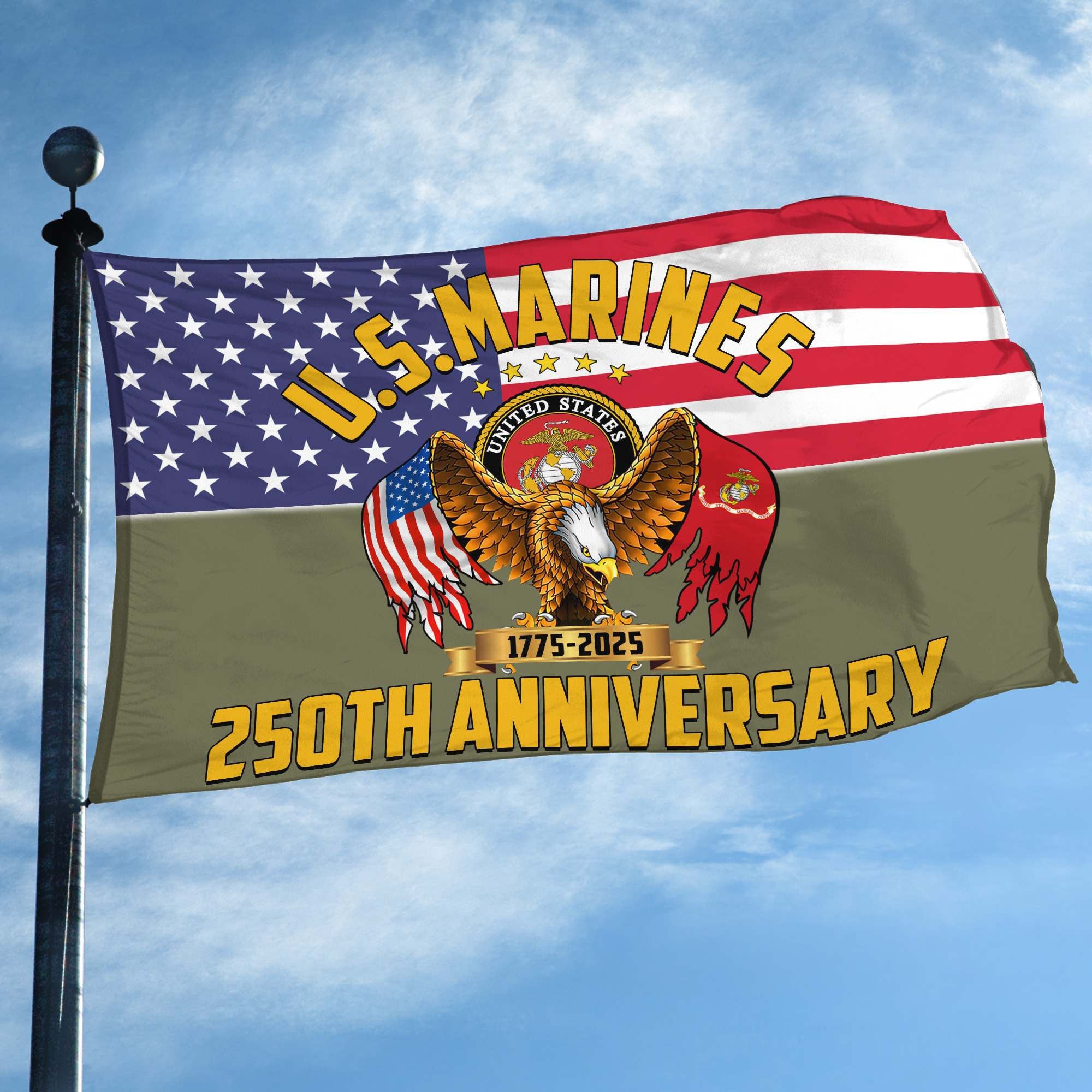 Premium USMC Grommet Flag, 250th Anniversary Marine Corps Flag, Gifts For Marine Veteran, Best Gifts On Father's Day, Veterans Day.