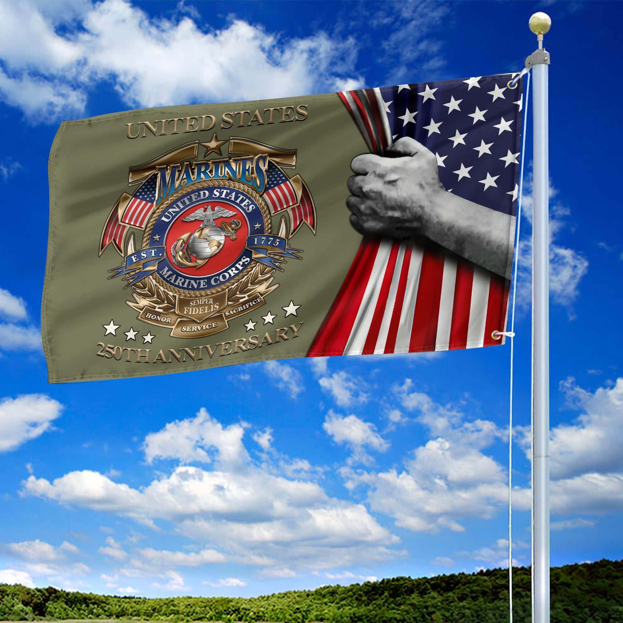 Premium USMC Grommet Flag, 250th Anniversary Marine Corps Flag, Gifts For Marine Veteran, Best Gifts On Father's Day, Veterans Day.