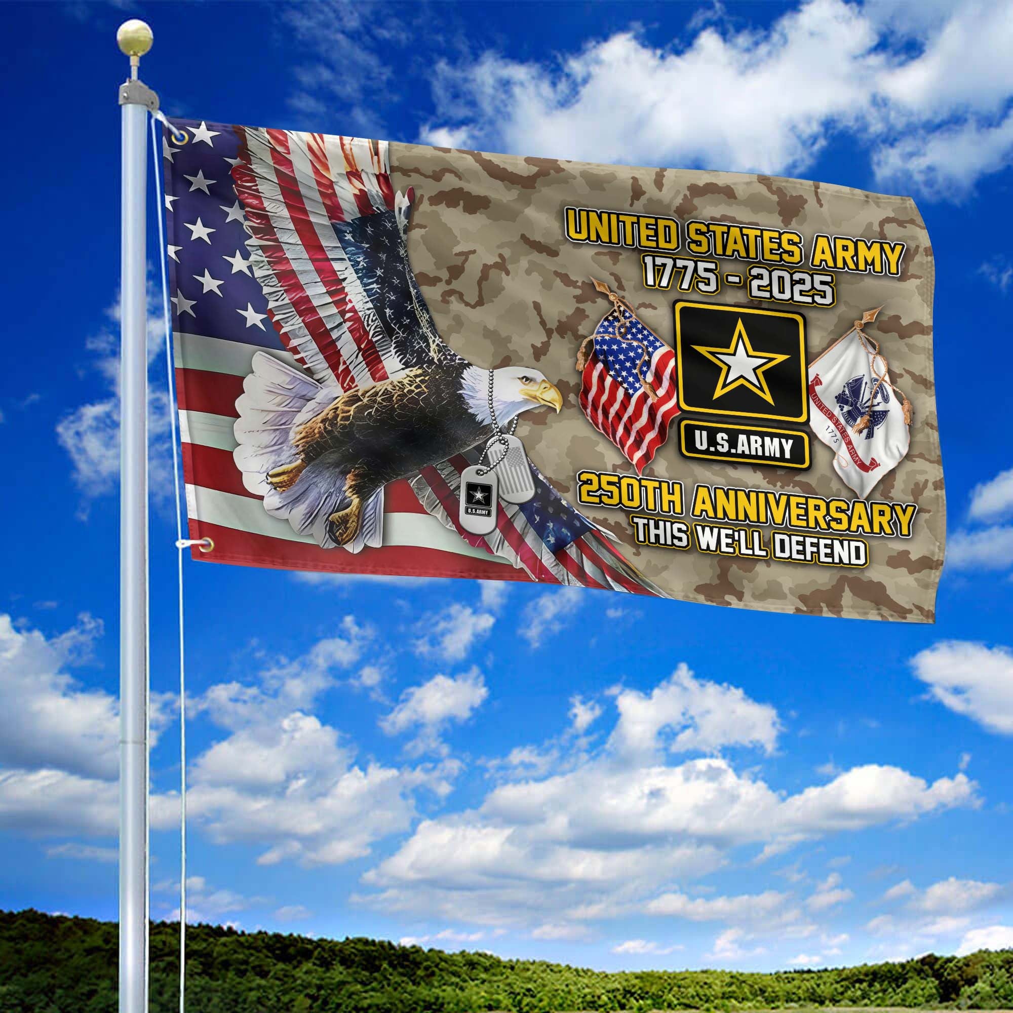 Premium 250th Anniversary Of The Army Grommet Flag, Gifts For Army Veteran, Best Gifts On Father's Day, Veterans Day.