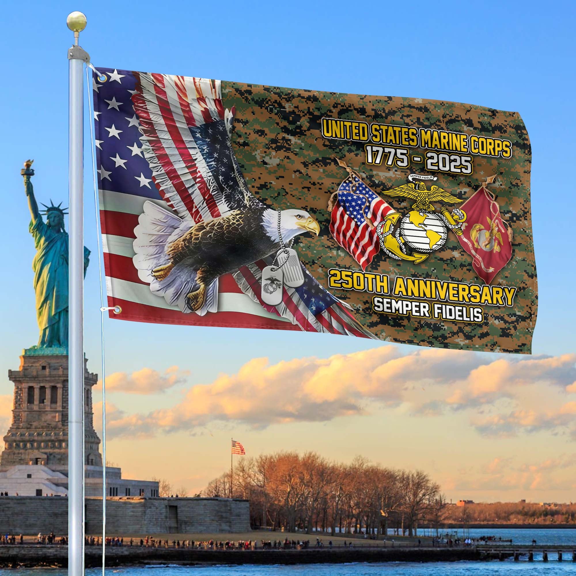 Premium USMC Grommet Flag, 250th Anniversary Marine Corps Flag, Gifts For Marine Veteran, Best Gifts On Father's Day, Veterans Day.