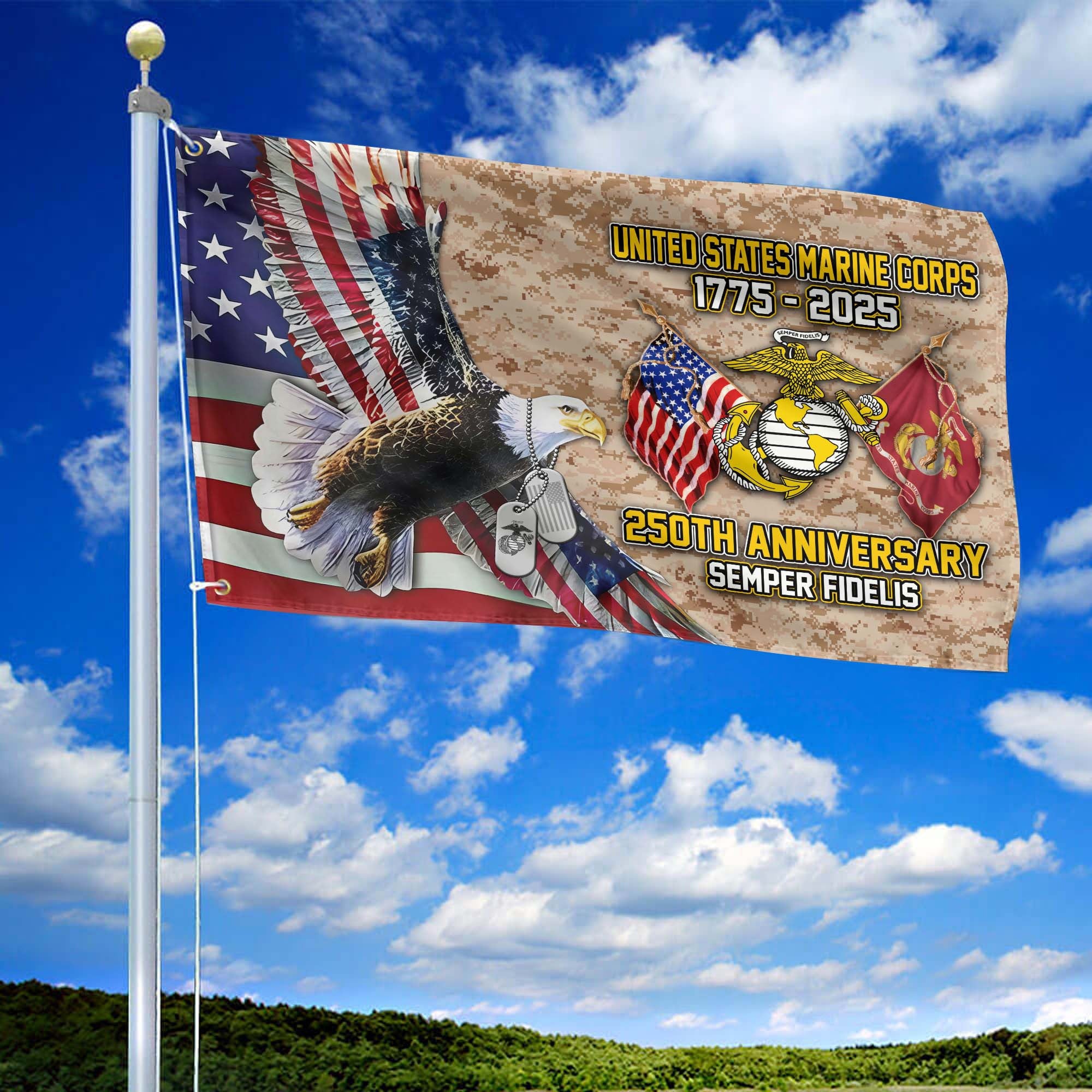 Premium USMC Grommet Flag, 250th Anniversary Marine Corps Flag, Gifts For Marine Veteran, Best Gifts On Father's Day, Veterans Day.
