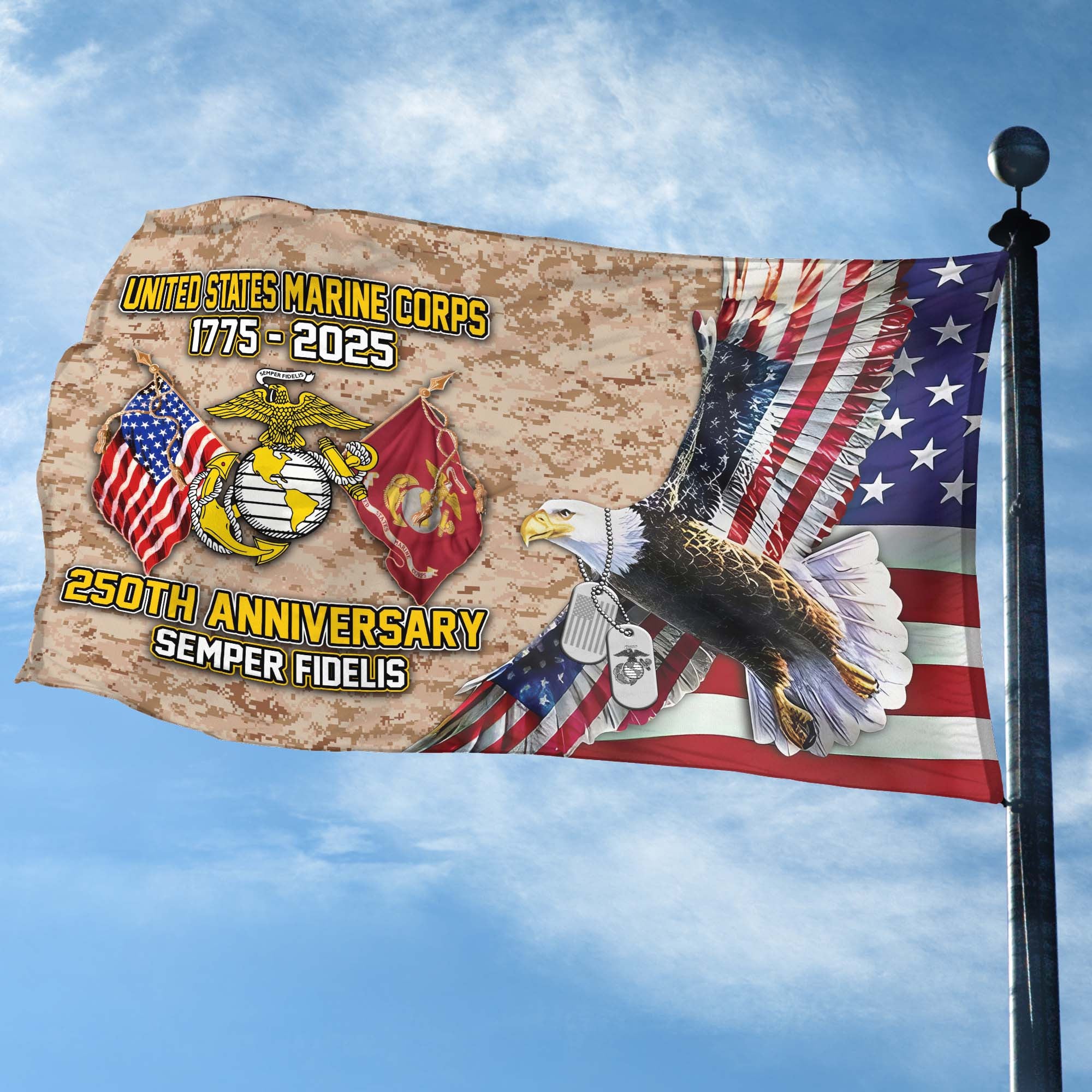 Premium USMC Grommet Flag, 250th Anniversary Marine Corps Flag, Gifts For Marine Veteran, Best Gifts On Father's Day, Veterans Day.