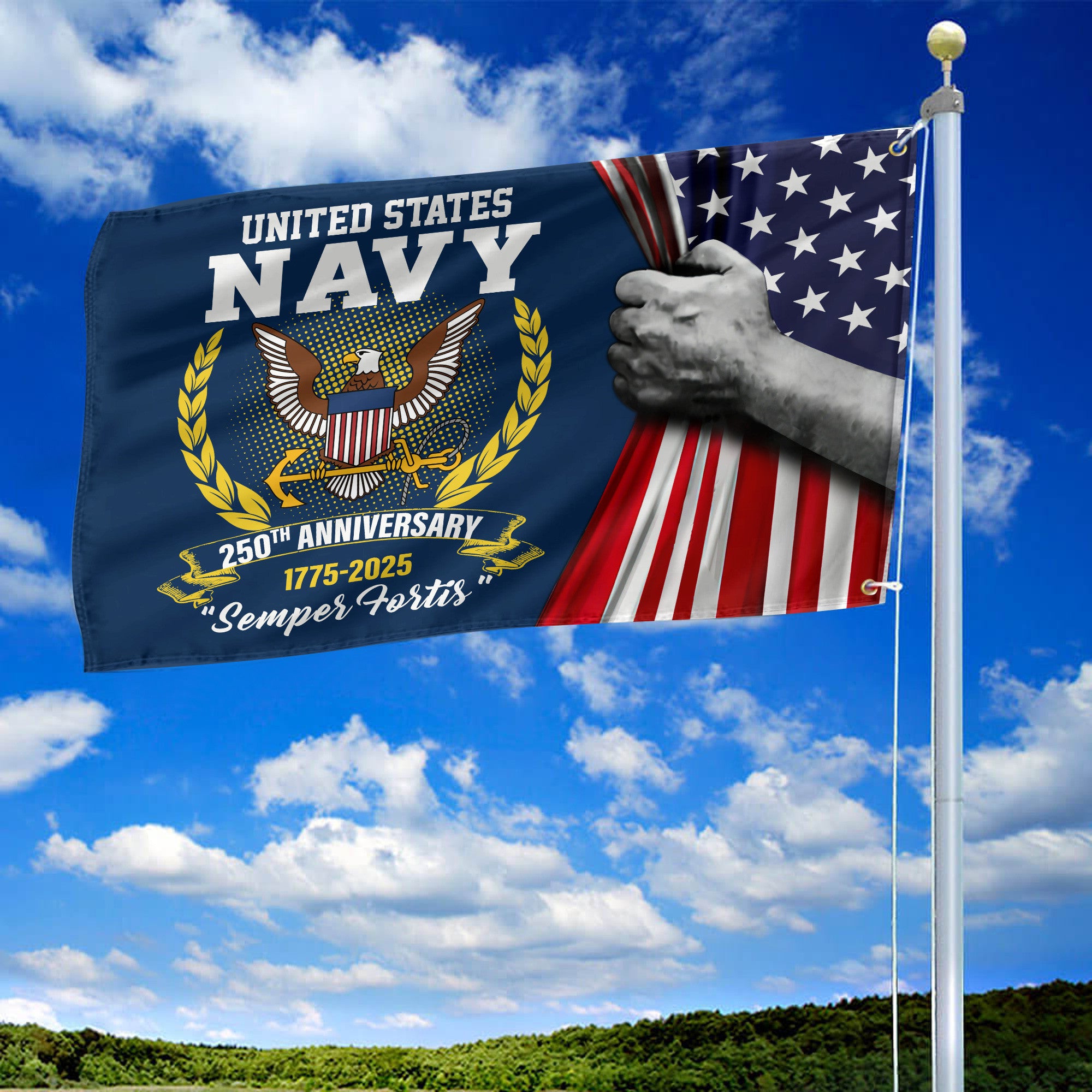 Premium US Navy Grommet Flag, 250th Anniversary Navy Flag, Gifts For Navy Veteran, Best Gifts On Father's Day, Veterans Day.