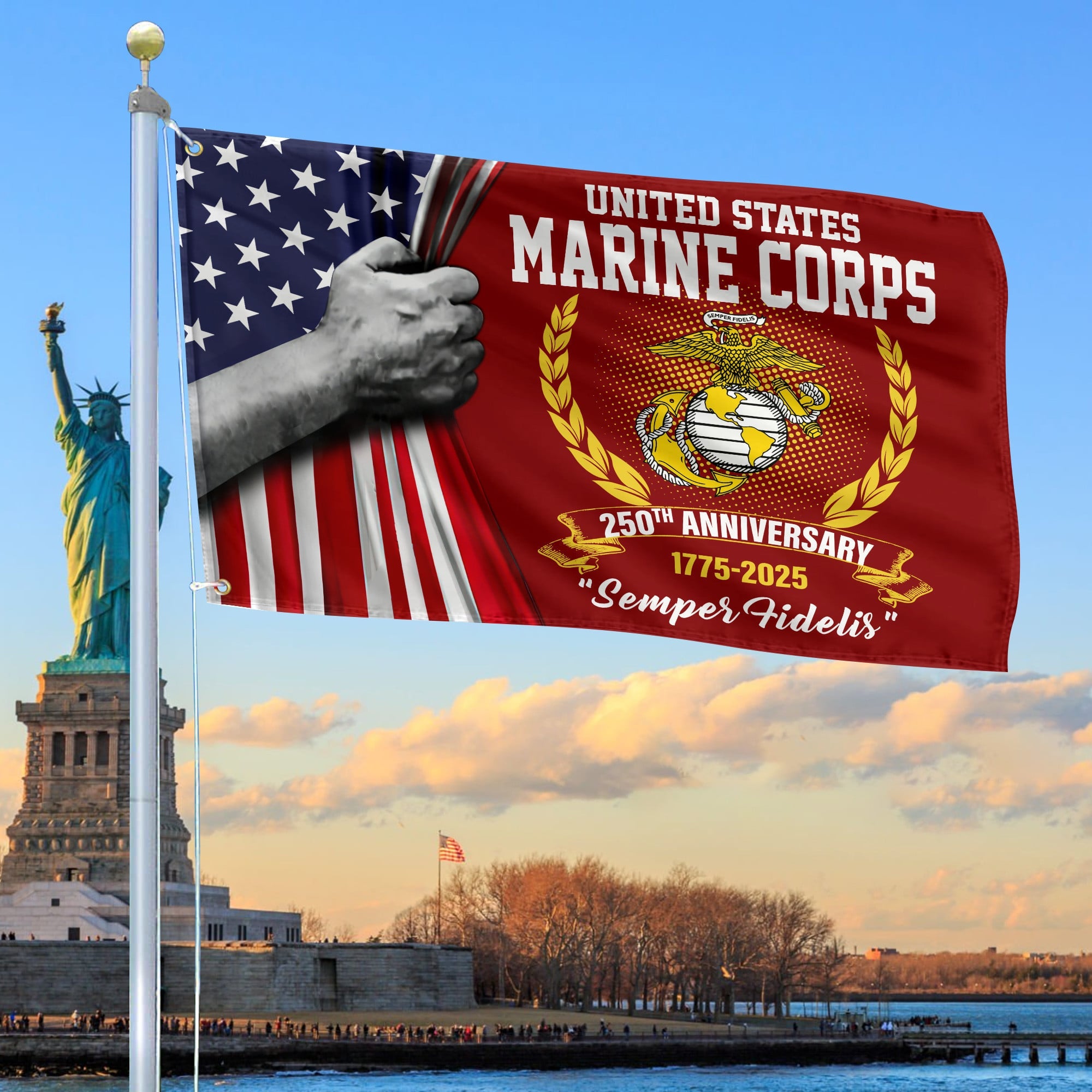 Premium USMC Grommet Flag, 250th Anniversary Marine Corps Flag, Gifts For Marine Veteran, Best Gifts On Father's Day, Veterans Day.