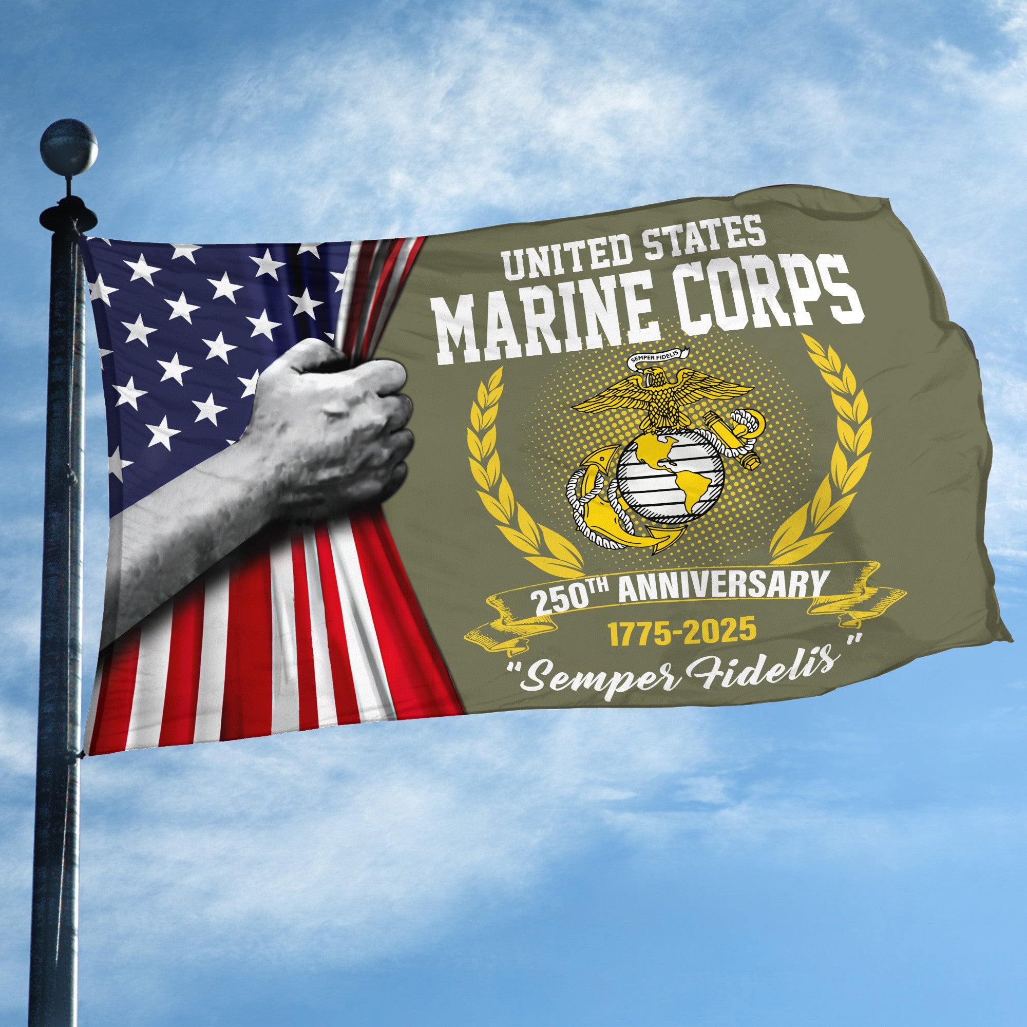 Premium USMC Grommet Flag, 250th Anniversary Marine Corps Flag, Gifts For Marine Veteran, Best Gifts On Father's Day, Veterans Day.