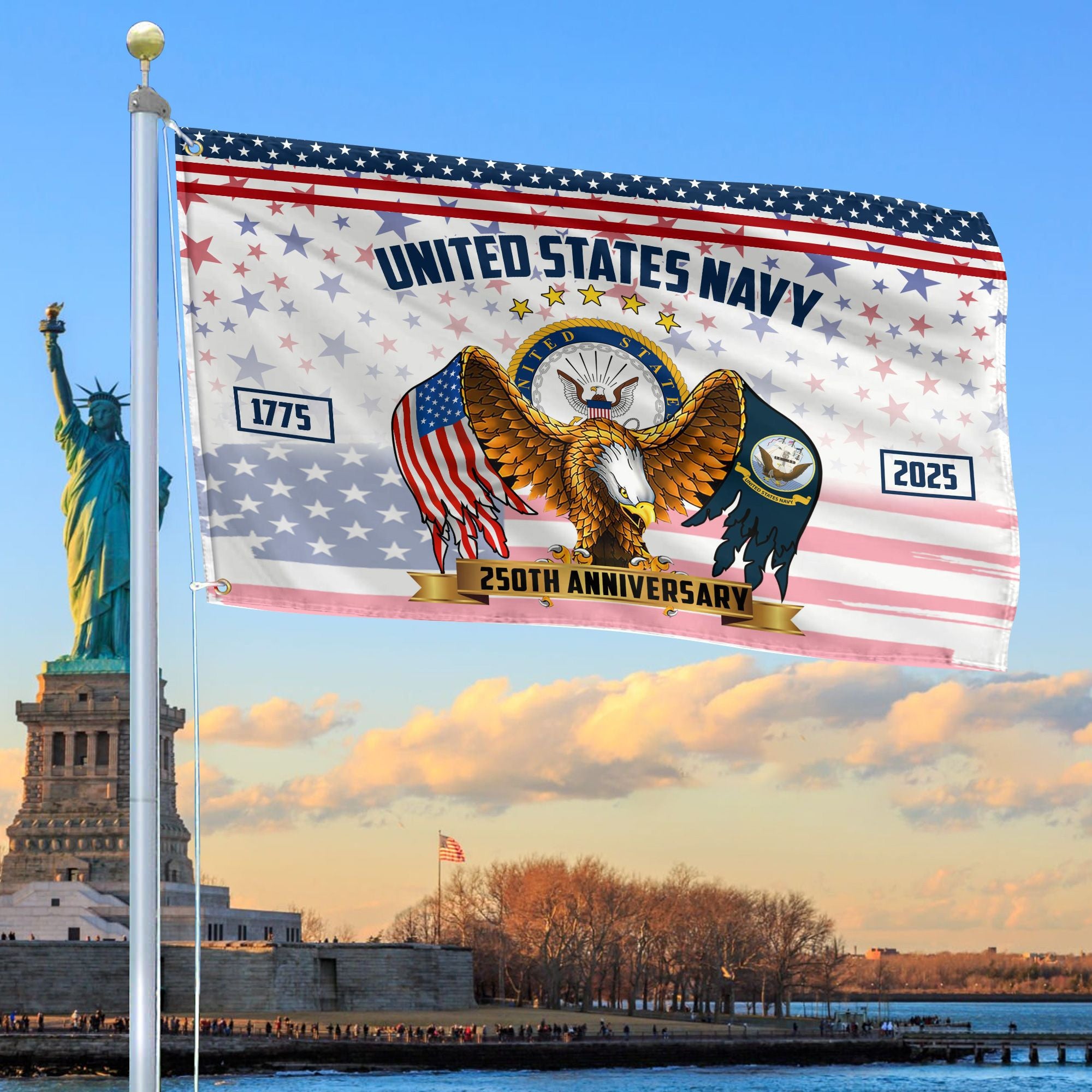 Premium US Navy Grommet Flag, 250th Anniversary Navy Flag, Gifts For Navy Veteran, Best Gifts On Father's Day, Veterans Day.