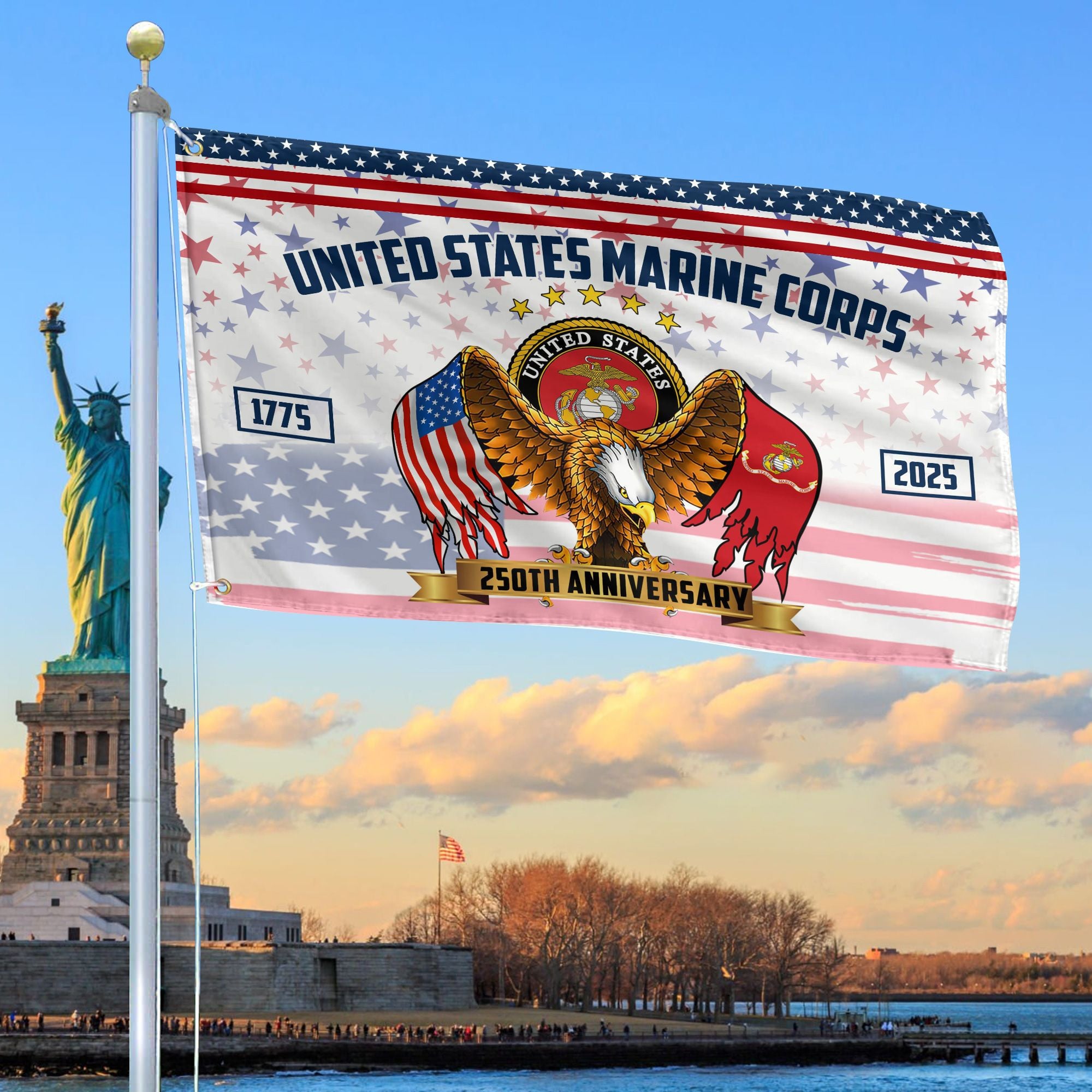 Premium USMC Grommet Flag, 250th Anniversary Marine Corps Flag, Gifts For Marine Veteran, Best Gifts On Father's Day, Veterans Day.