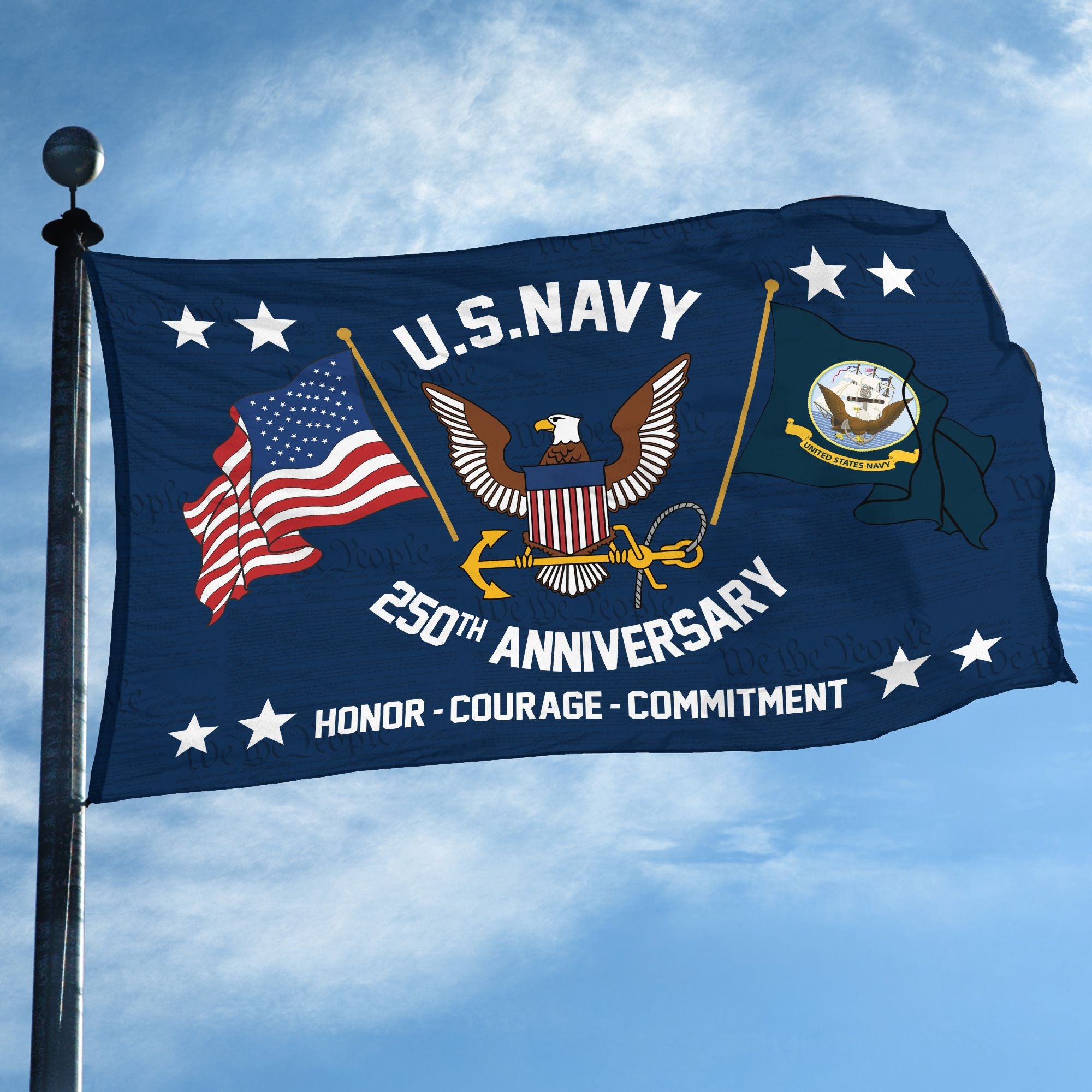 Premium US Navy Grommet Flag, 250th Anniversary Navy Flag, Gifts For Navy Veteran, Best Gifts On Father's Day, Veterans Day.