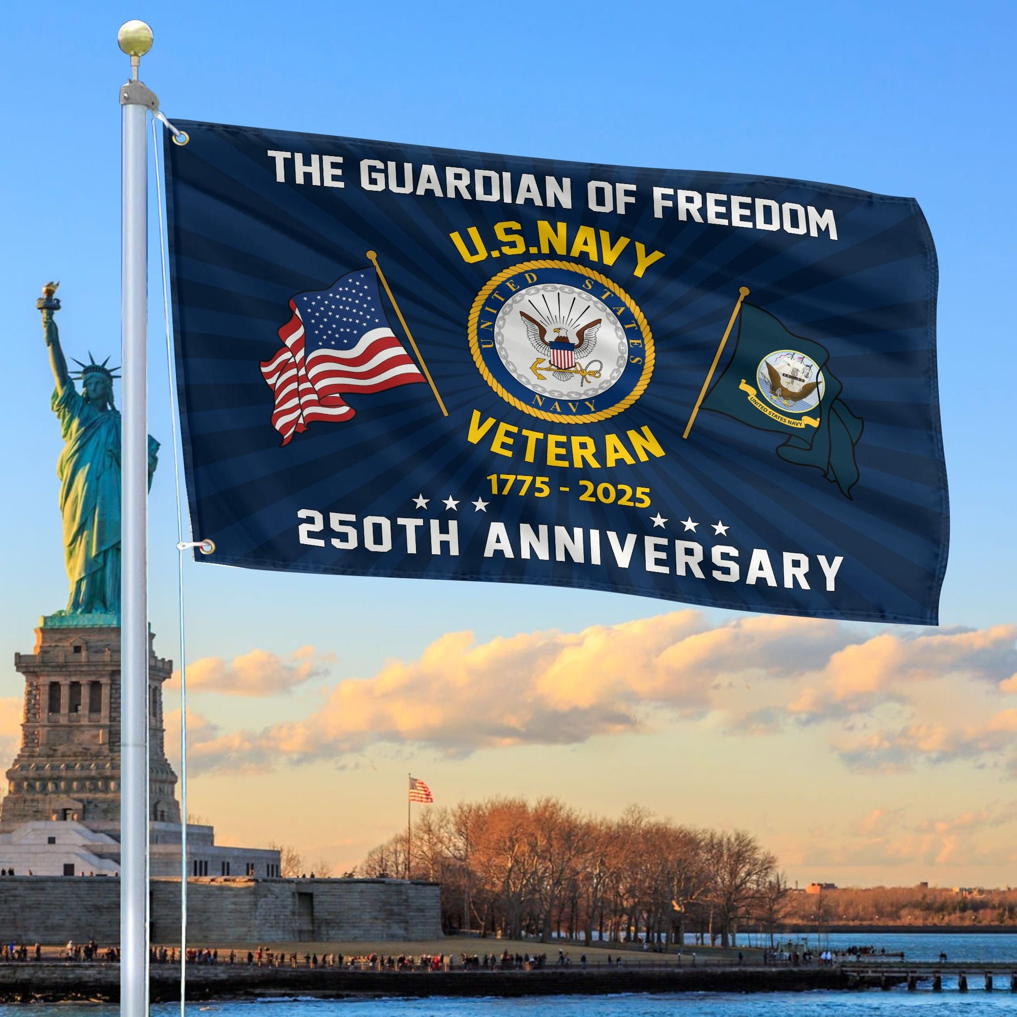 Premium US Navy Grommet Flag, 250th Anniversary Navy Flag, Gifts For Navy Veteran, Best Gifts On Father's Day, Veterans Day.