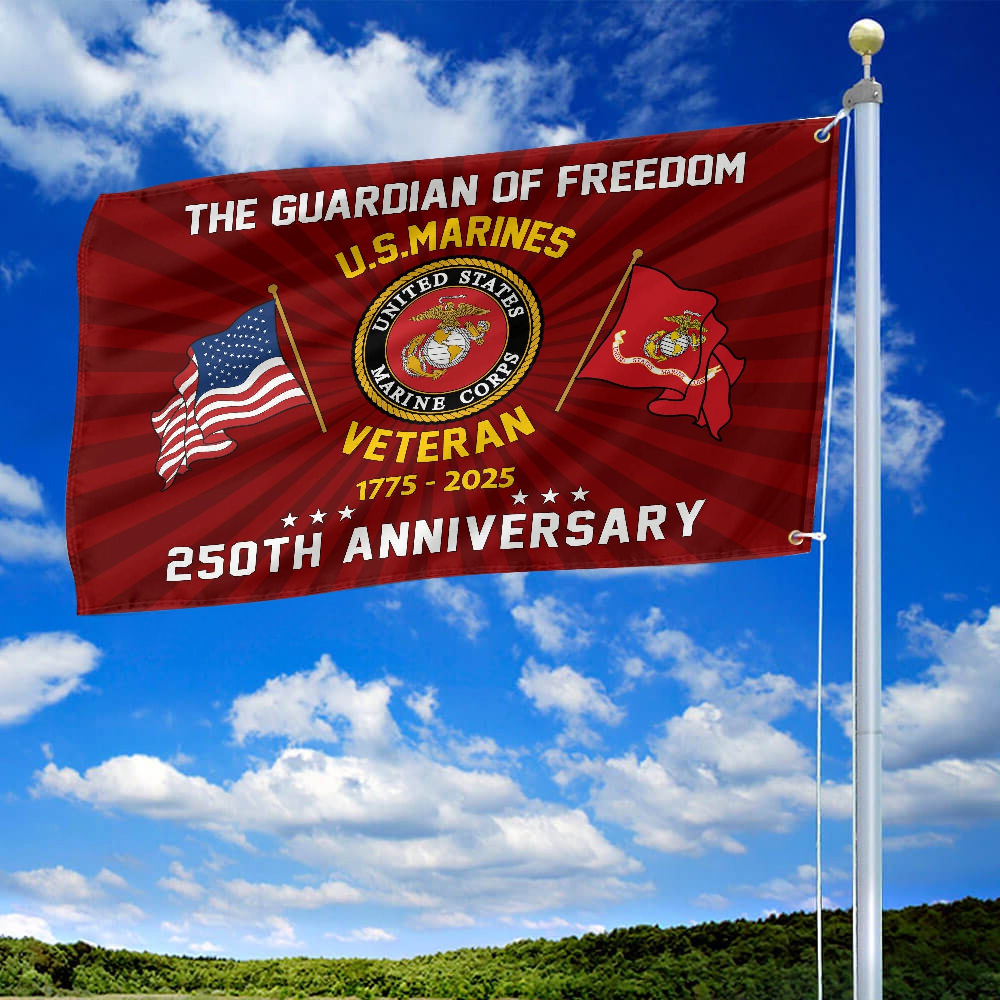 Premium USMC Grommet Flag, 250th Anniversary Marine Corps Flag, Gifts For Marine Veteran, Best Gifts On Father's Day, Veterans Day.
