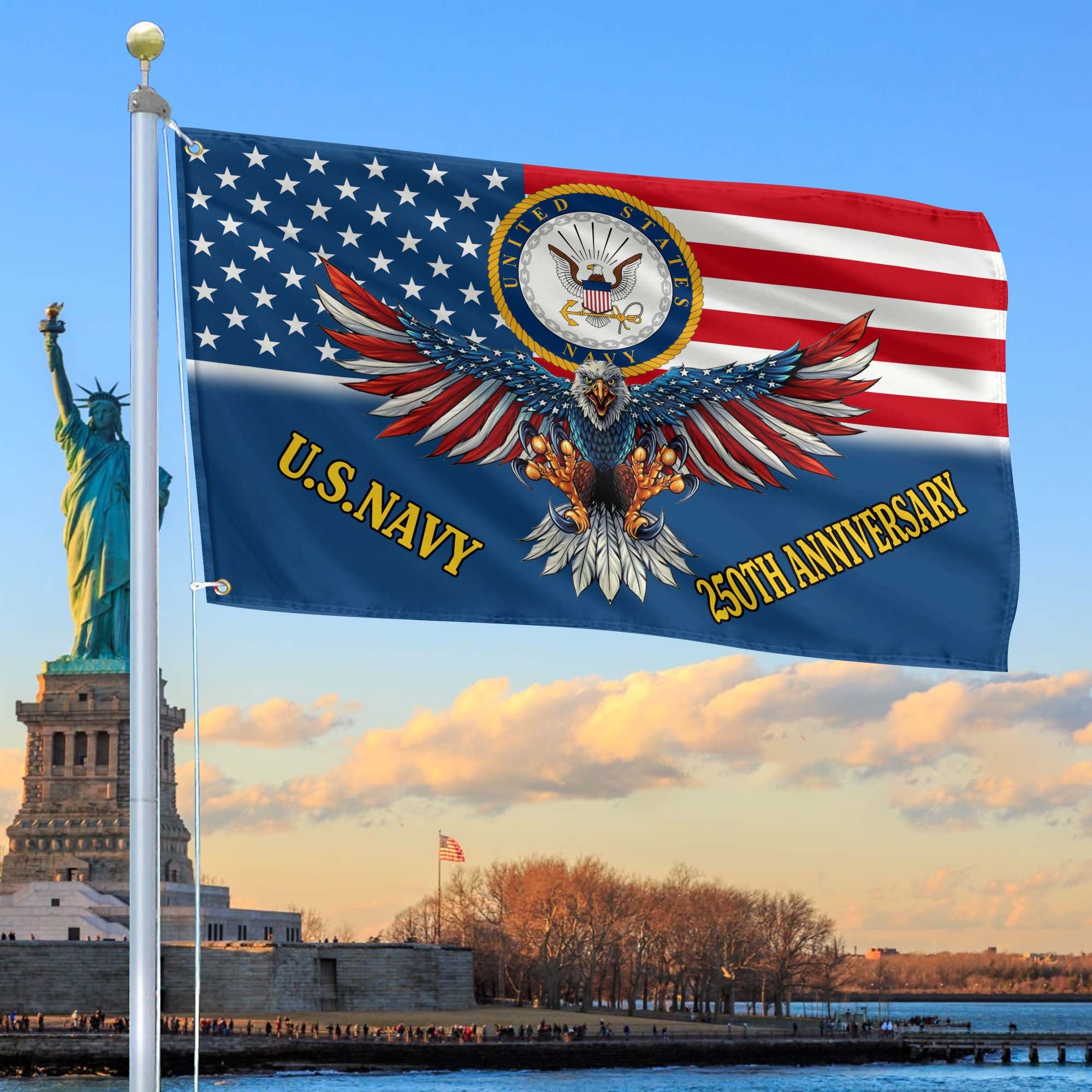Premium US Navy Grommet Flag, 250th Anniversary Navy Flag, Gifts For Navy Veteran, Best Gifts On Father's Day, Veterans Day.