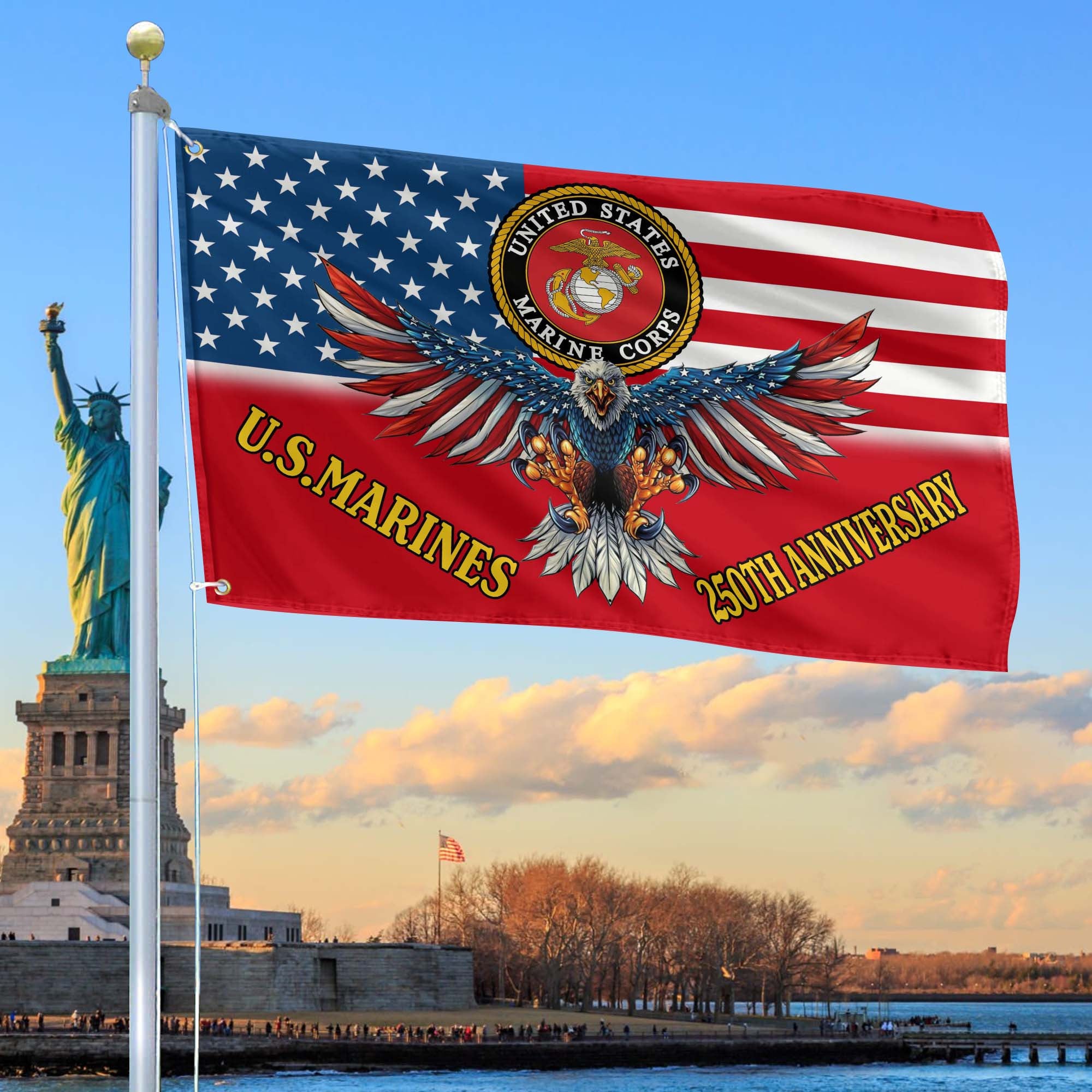 Premium USMC Grommet Flag, 250th Anniversary Marine Corps Flag, Gifts For Marine Veteran, Best Gifts On Father's Day, Veterans Day.