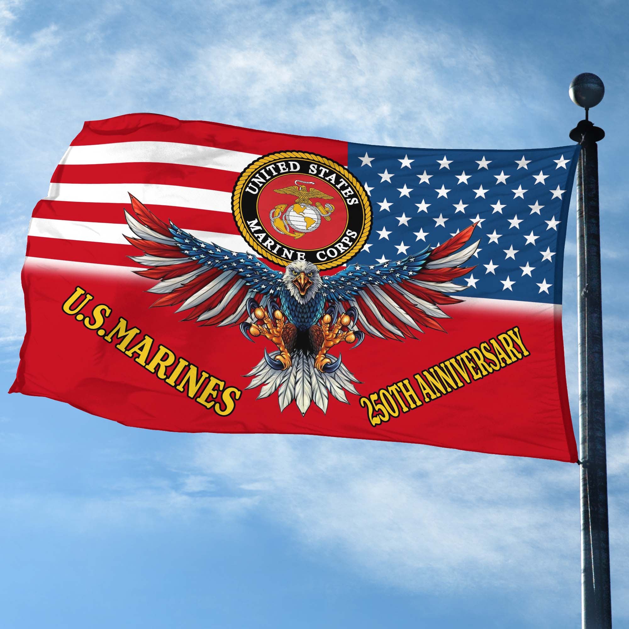 Premium USMC Grommet Flag, 250th Anniversary Marine Corps Flag, Gifts For Marine Veteran, Best Gifts On Father's Day, Veterans Day.