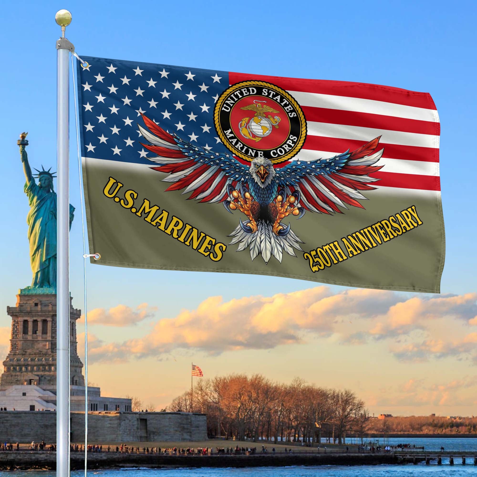 Premium USMC Grommet Flag, 250th Anniversary Marine Corps Flag, Gifts For Marine Veteran, Best Gifts On Father's Day, Veterans Day.