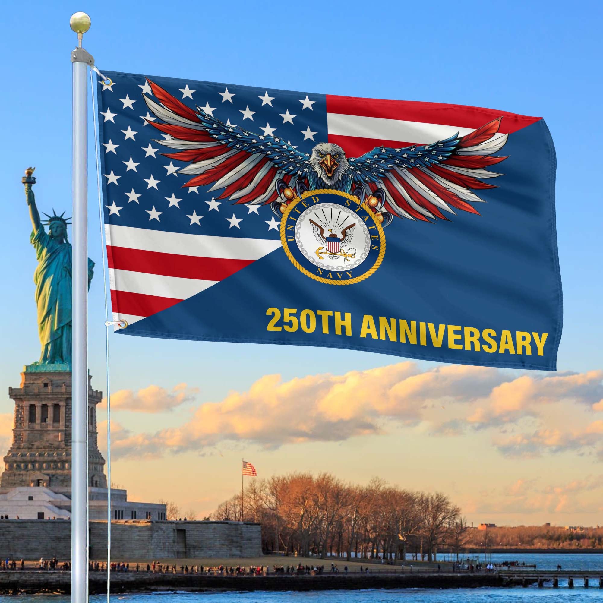 Premium US Navy Grommet Flag, 250th Anniversary Navy Flag, Gifts For Navy Veteran, Best Gifts On Father's Day, Veterans Day.