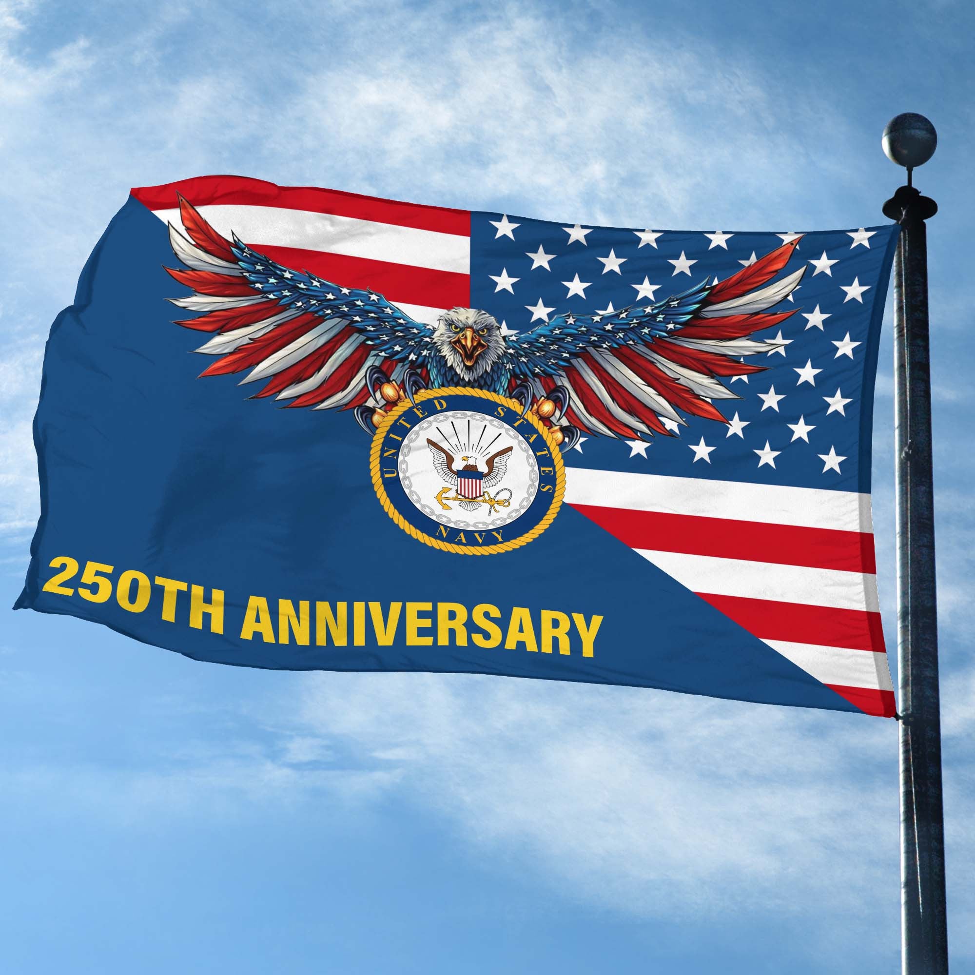 Premium US Navy Grommet Flag, 250th Anniversary Navy Flag, Gifts For Navy Veteran, Best Gifts On Father's Day, Veterans Day.