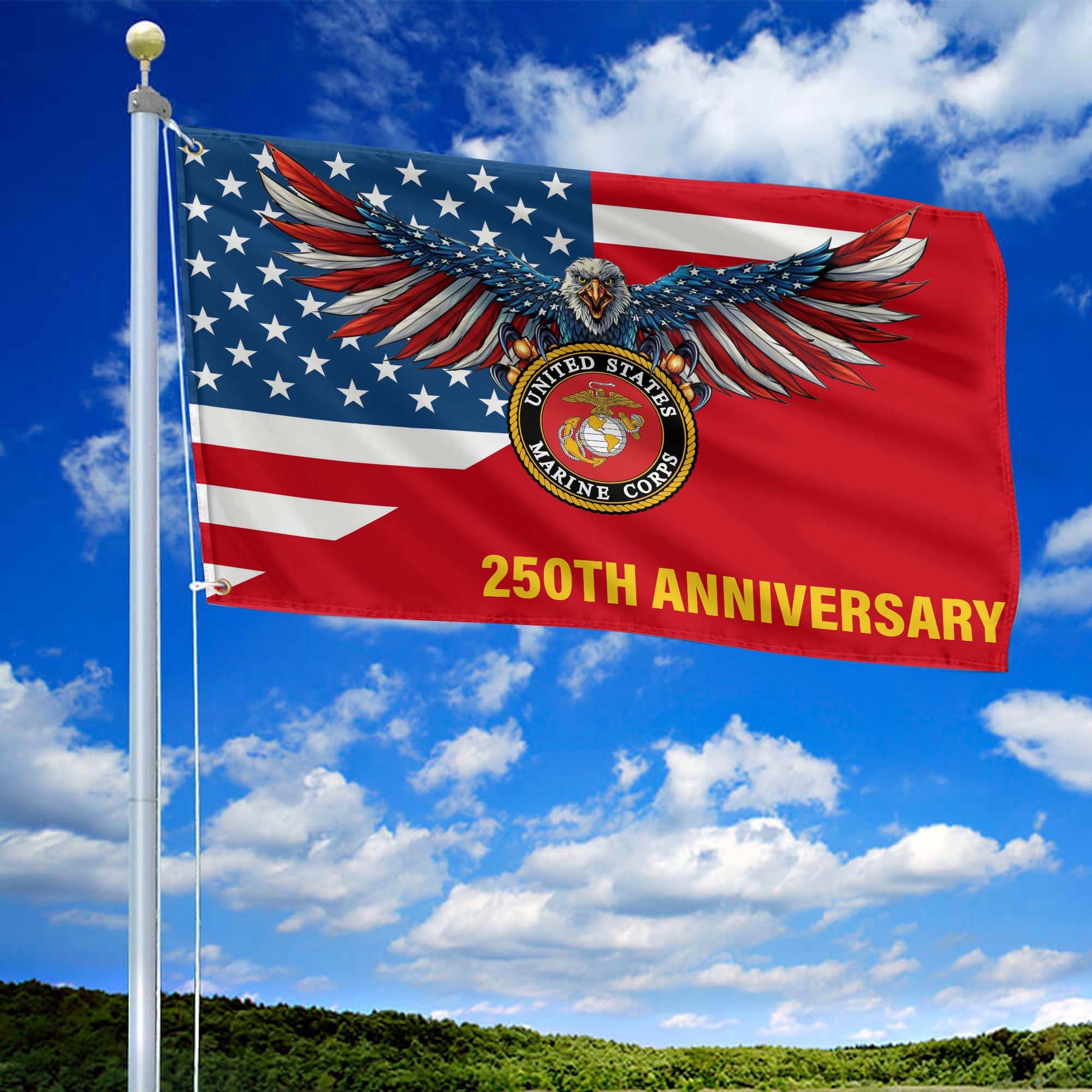 Premium USMC Grommet Flag, 250th Anniversary Marine Corps Flag, Gifts For Marine Veteran, Best Gifts On Father's Day, Veterans Day.