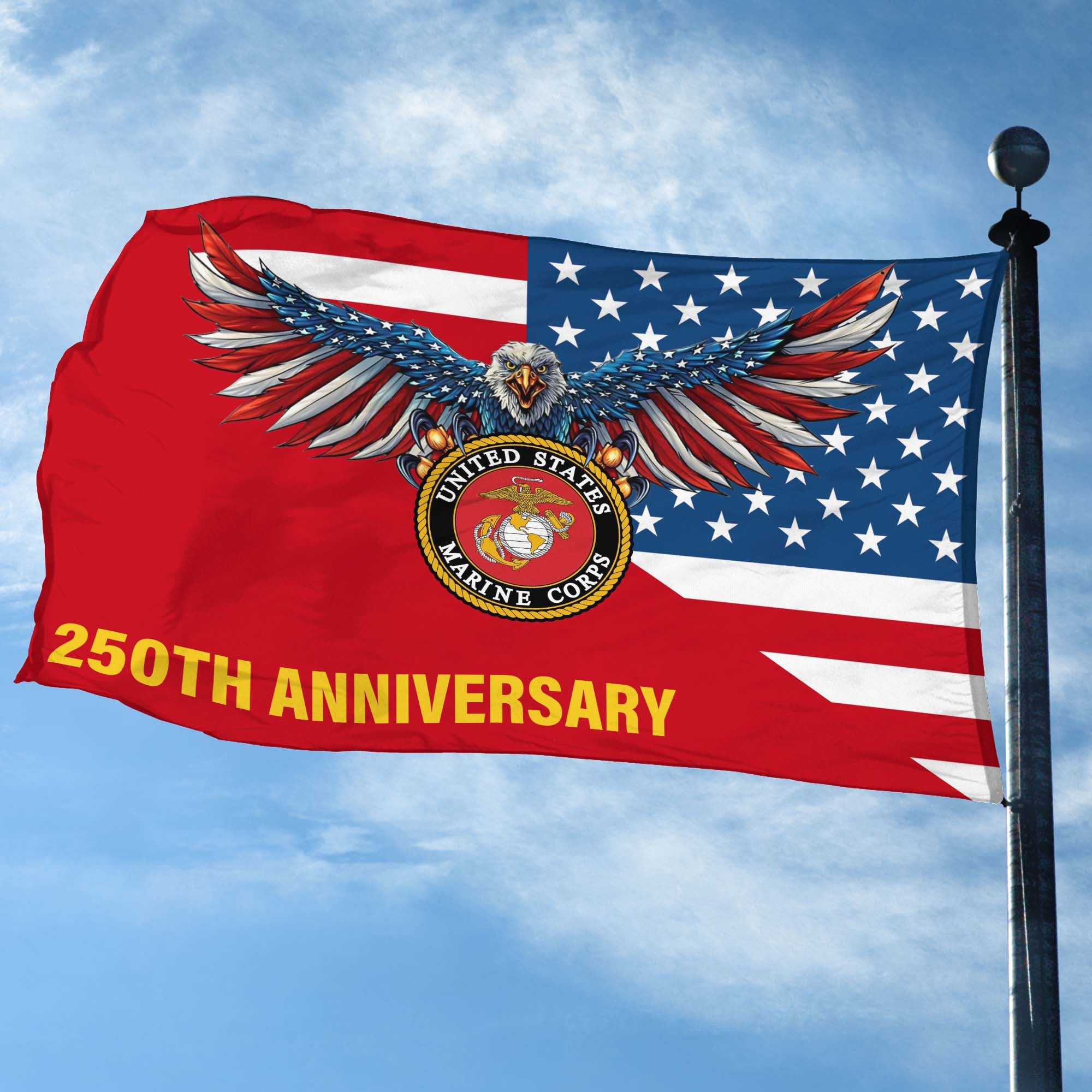 Premium USMC Grommet Flag, 250th Anniversary Marine Corps Flag, Gifts For Marine Veteran, Best Gifts On Father's Day, Veterans Day.