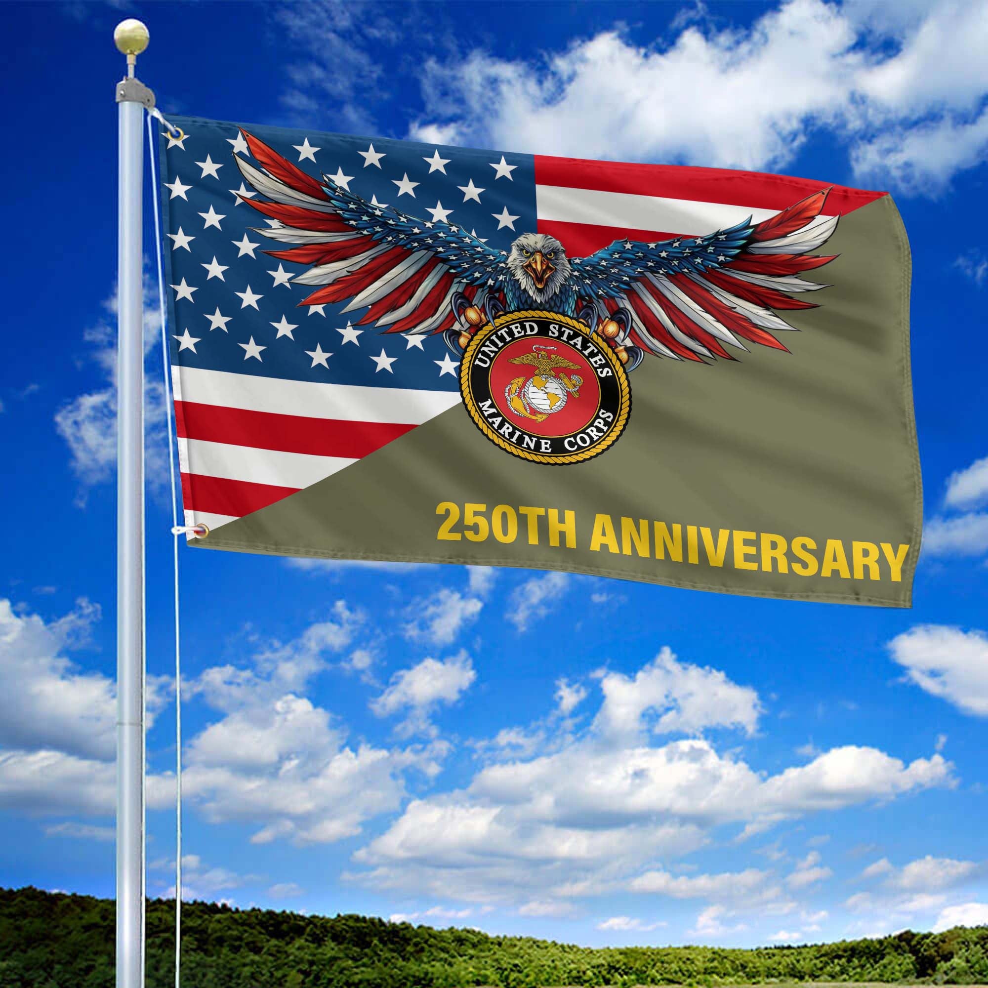 Premium USMC Grommet Flag, 250th Anniversary Marine Corps Flag, Gifts For Marine Veteran, Best Gifts On Father's Day, Veterans Day.