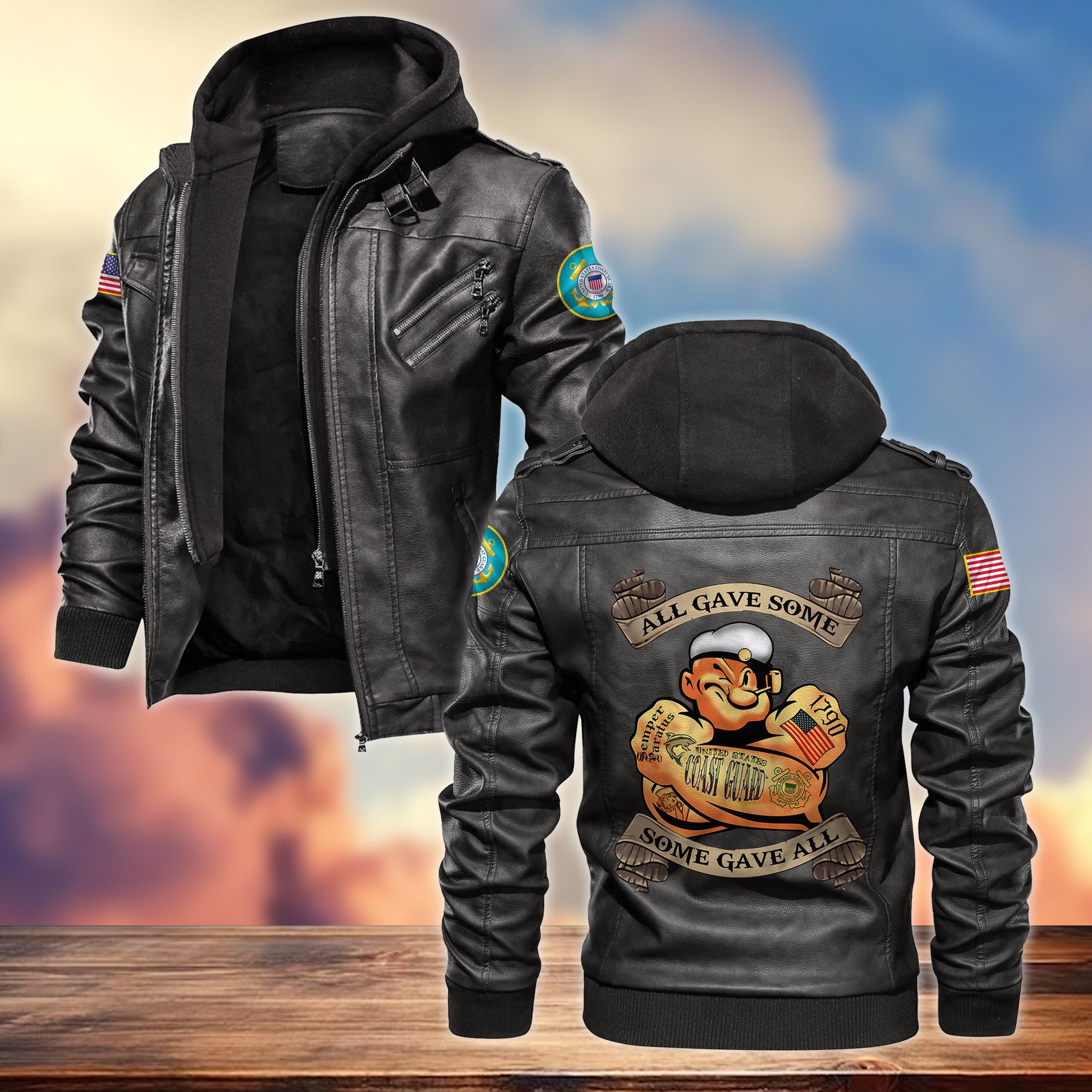 Premium USCG Veteran Leather Jacket, Gifts For Coast Guard Veteran, Gifts On Father's Day, Armed Forces Day, Veterans Day.