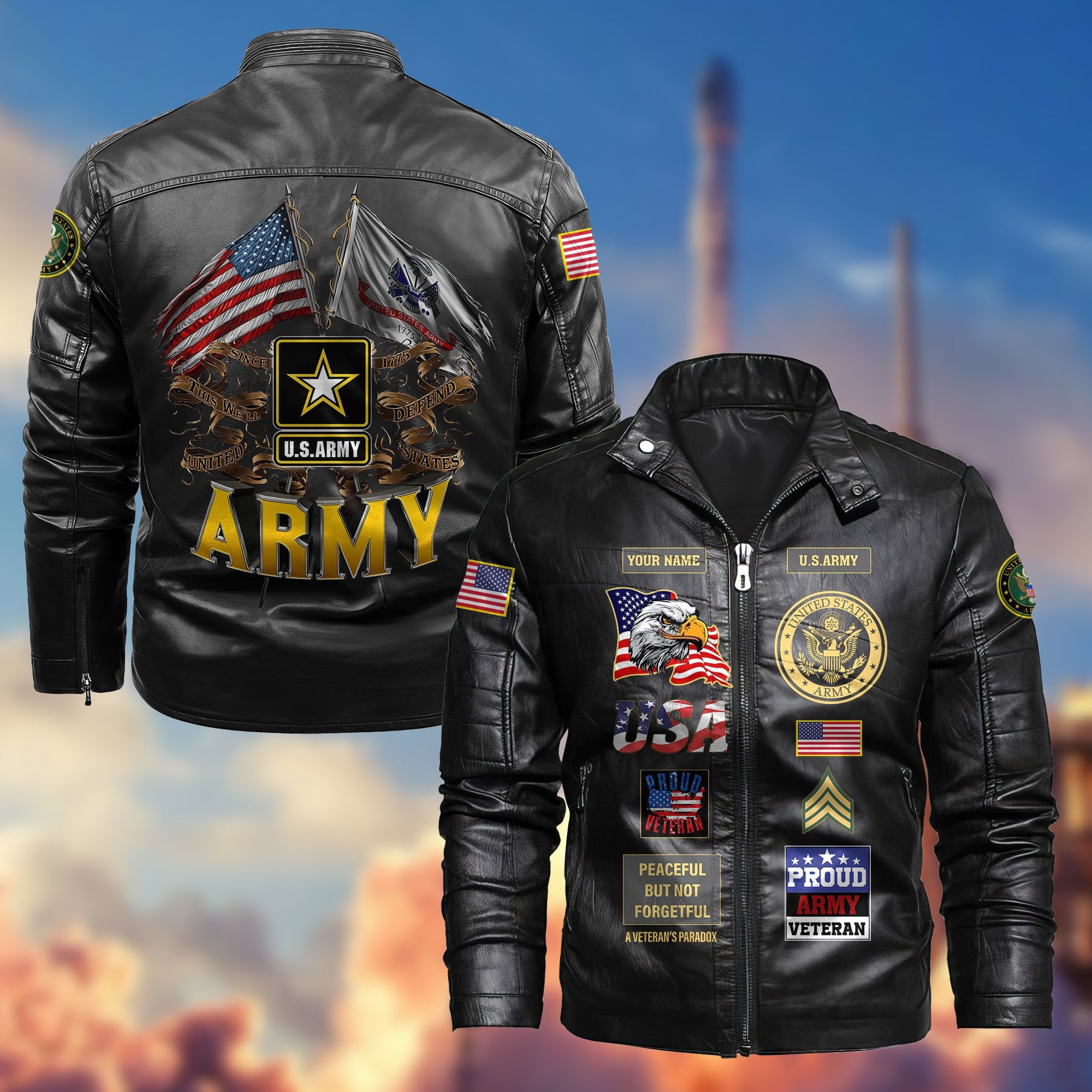 Premium Personalized US Army Veteran Leather Jacket, Gifts For Army Veteran, Gifts On Father's Day, Armed Forces Day, Veterans Day.