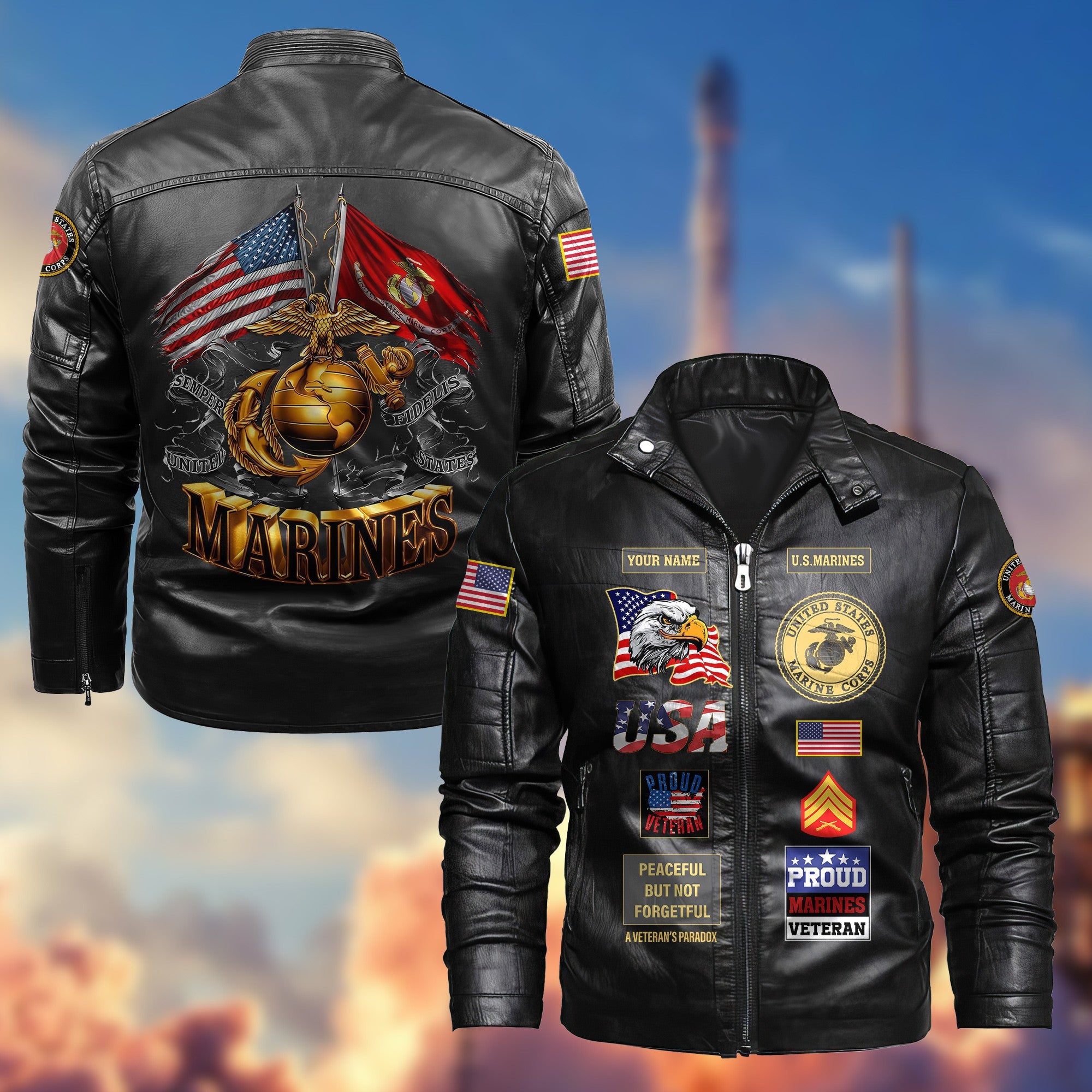 Premium Personalized USMC Veteran Leather Jacket, Gifts For Marine Veteran, Gifts On Father's Day, Armed Forces Day, Veterans Day.