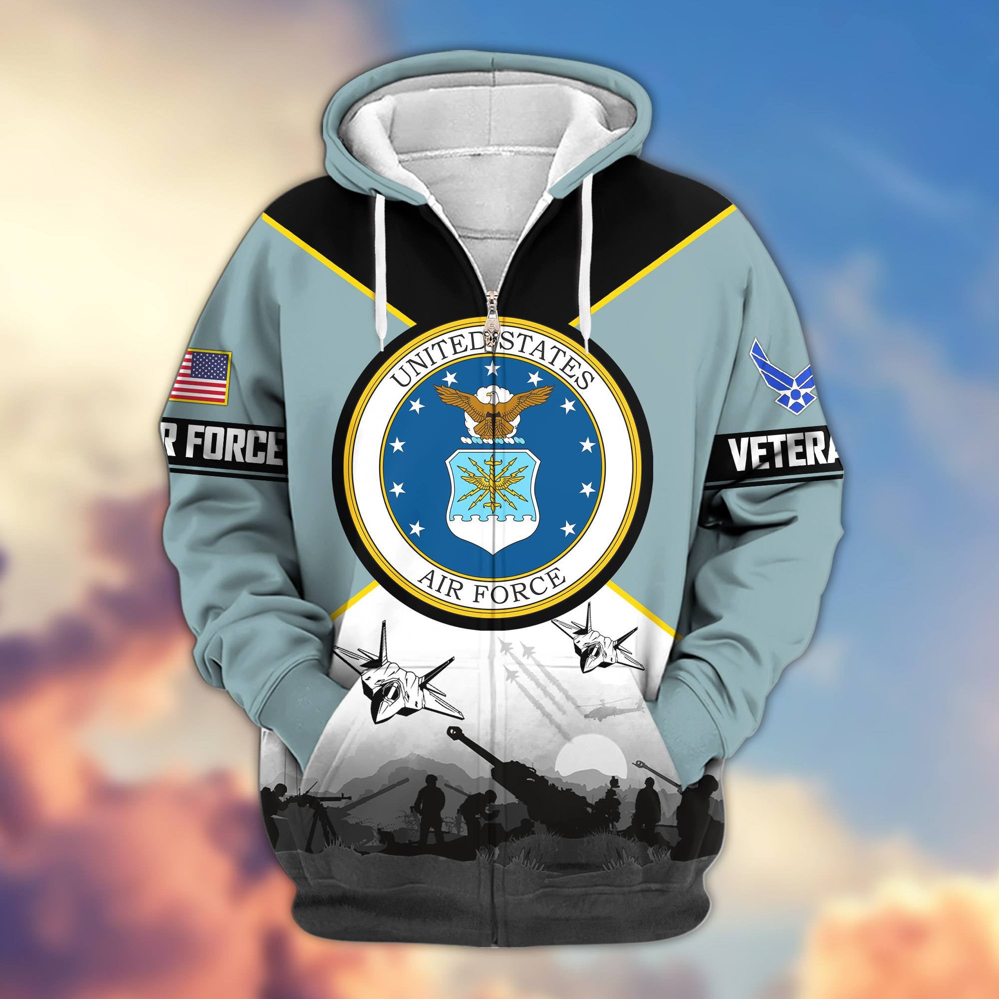 Premium US Veterans Zip Hoodie, Gifts For US Veterans, Gifts On Father's Day, Veterans Day.