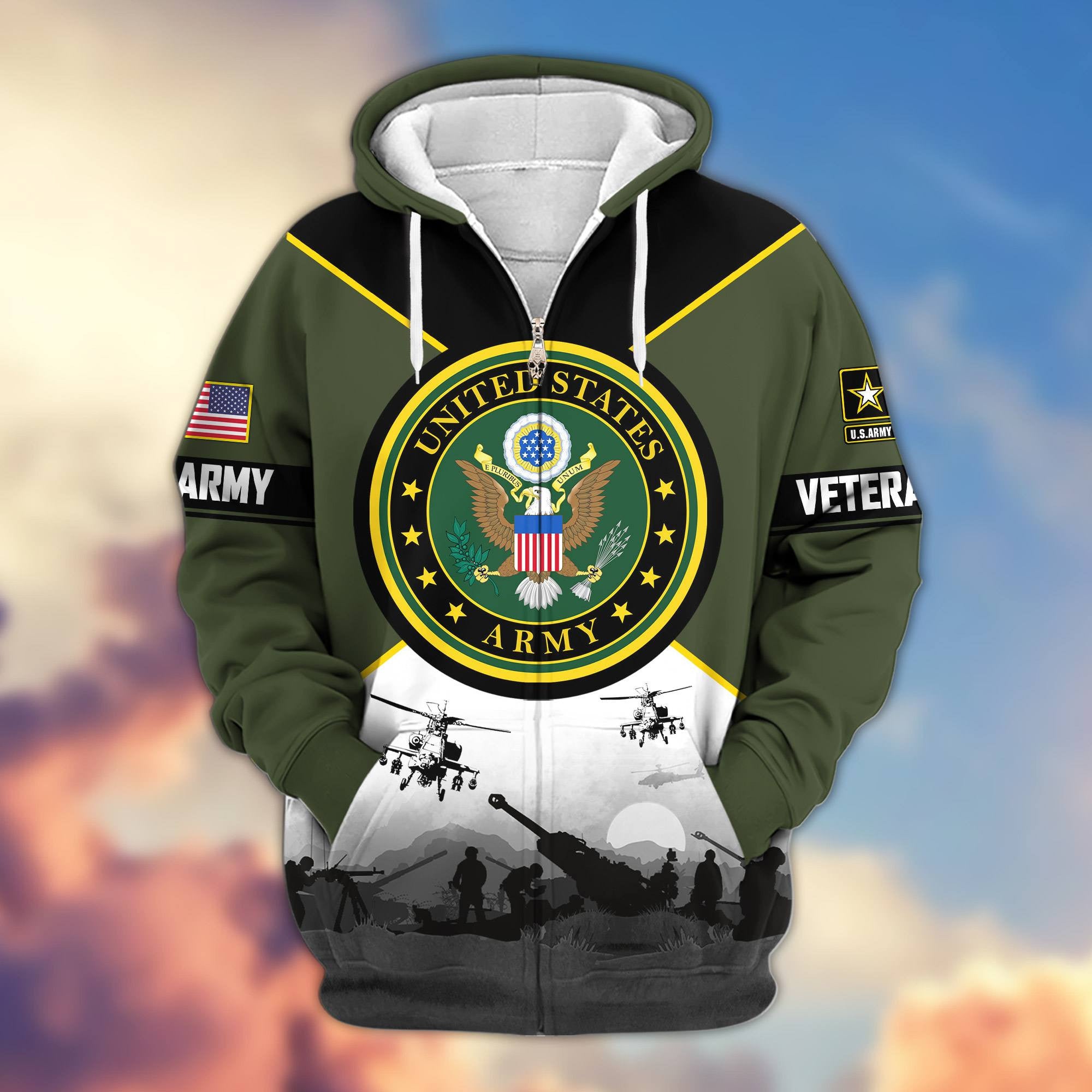 Premium US Veterans Zip Hoodie, Gifts For US Veterans, Gifts On Father's Day, Veterans Day.