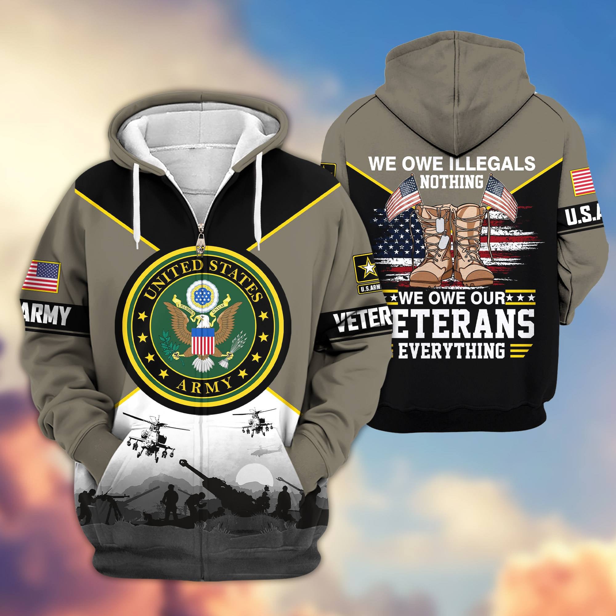 Premium US Veterans Zip Hoodie, Gifts For US Veterans, Gifts On Father's Day, Veterans Day.