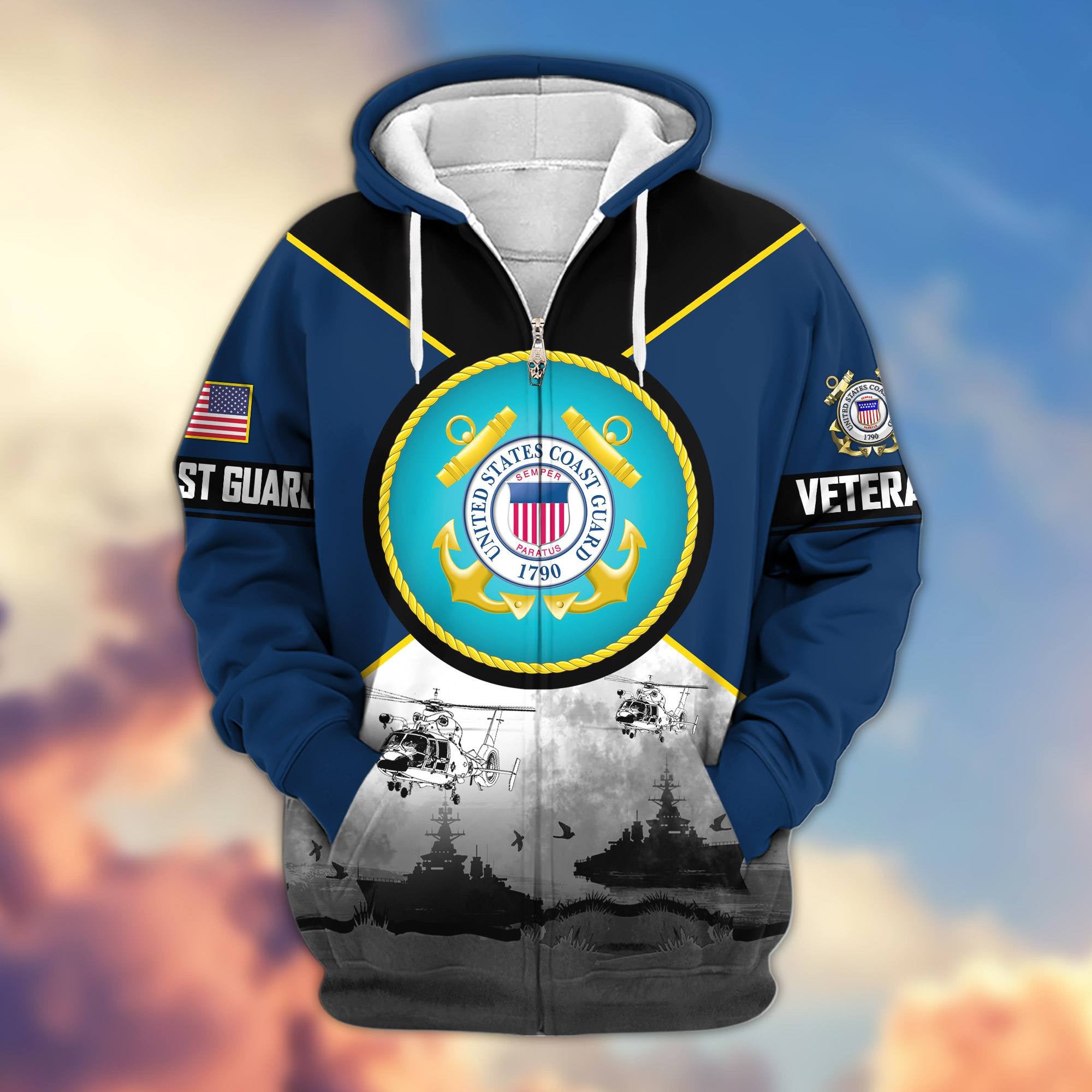 Premium US Veterans Zip Hoodie, Gifts For US Veterans, Gifts On Father's Day, Veterans Day.