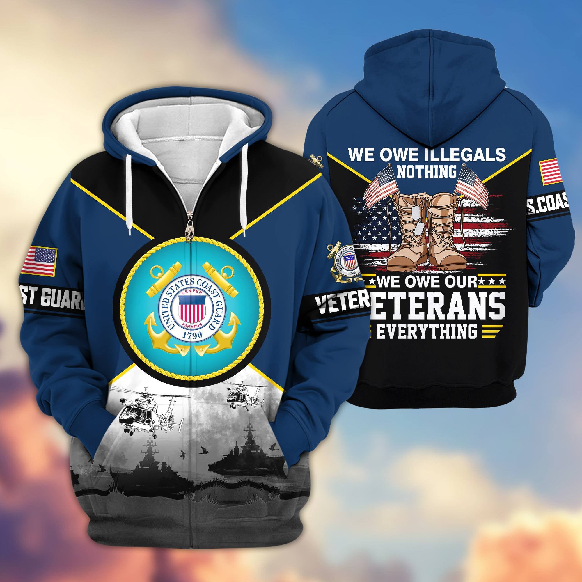 Premium US Veterans Zip Hoodie, Gifts For US Veterans, Gifts On Father's Day, Veterans Day.