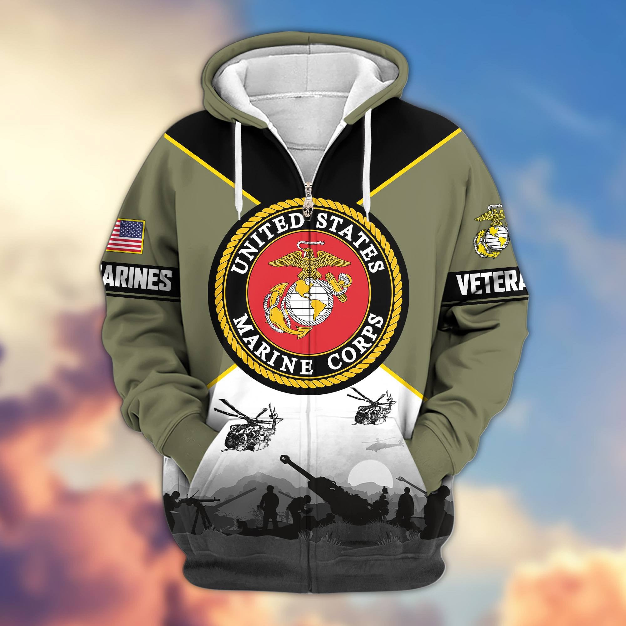 Premium US Veterans Zip Hoodie, Gifts For US Veterans, Gifts On Father's Day, Veterans Day.