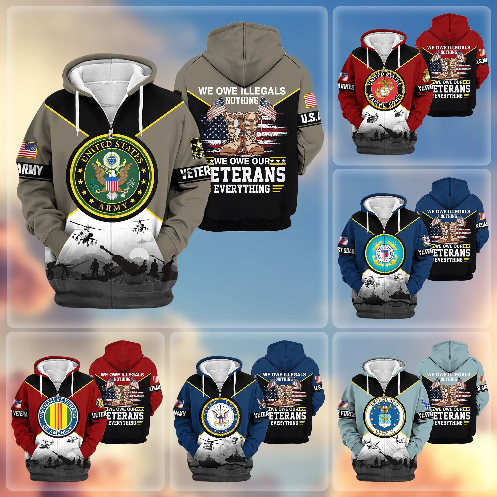 Premium US Veterans Zip Hoodie, Gifts For US Veterans, Gifts On Father's Day, Veterans Day.