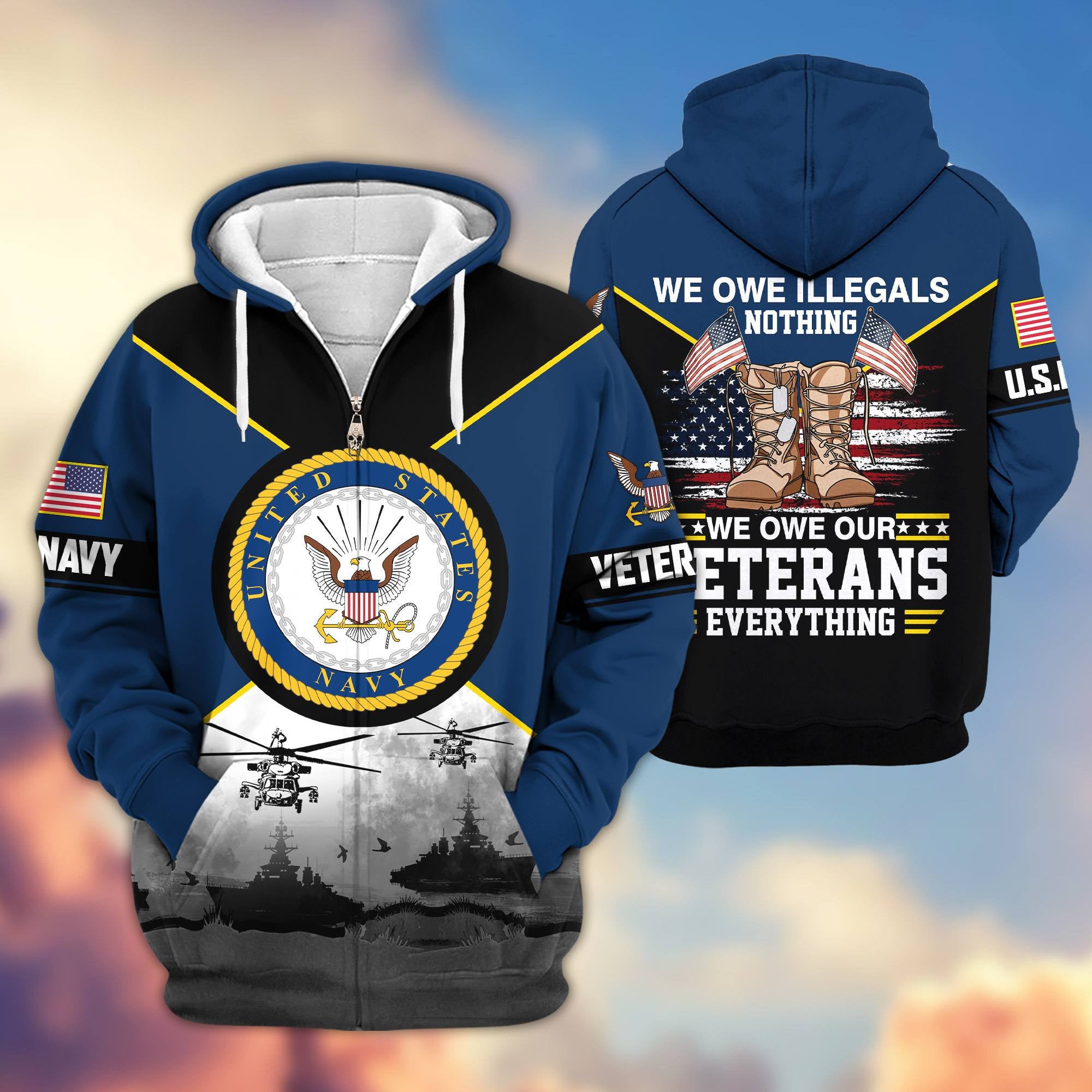 Premium US Veterans Zip Hoodie, Gifts For US Veterans, Gifts On Father's Day, Veterans Day.