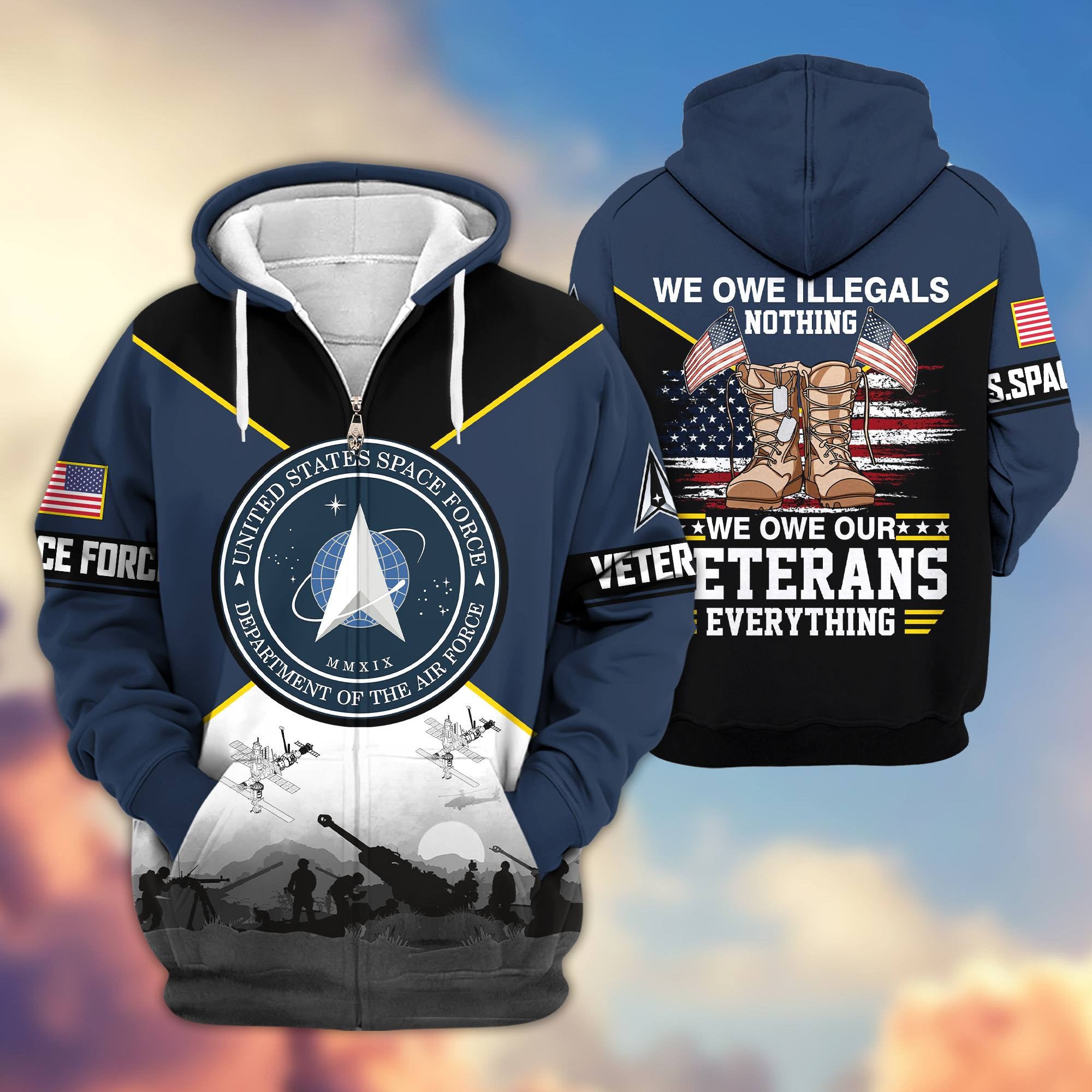 Premium US Veterans Zip Hoodie, Gifts For US Veterans, Gifts On Father's Day, Veterans Day.