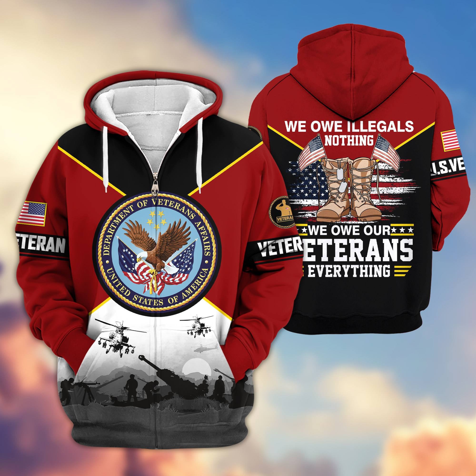 Premium US Veterans Zip Hoodie, Gifts For US Veterans, Gifts On Father's Day, Veterans Day.